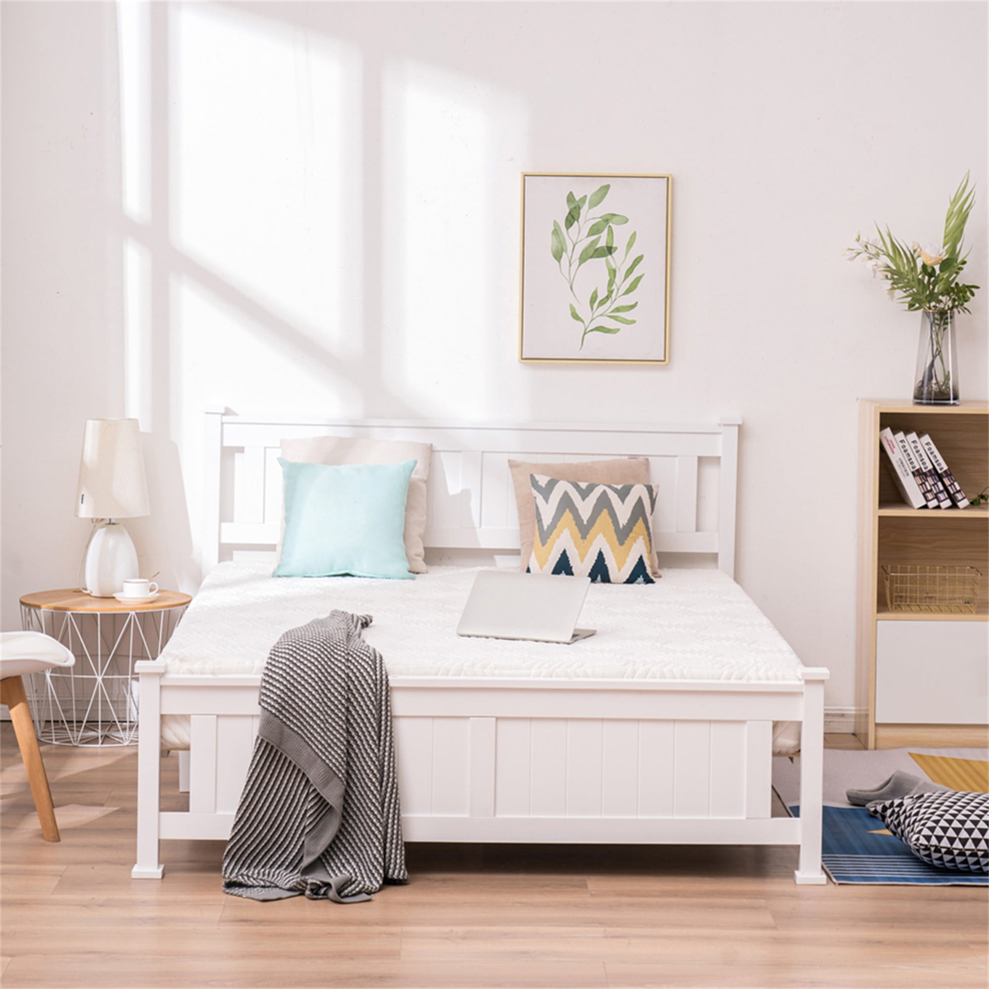 Kadyn Home Modern Queen Size Bed Solid Wood Bed Frame Queen Size Bed Full Size Bed Frame with Headboard Bedroom Bed with Footboard, Solid Wood Slat Support, No Springs, White Kadyn Home Modern Queen Size Bed Solid Wood Bed Frame Queen Size Bed Full Size Bed Frame with Headboard Bedroom Bed with Footboard, Solid Wood Slat Support, No Springs, White