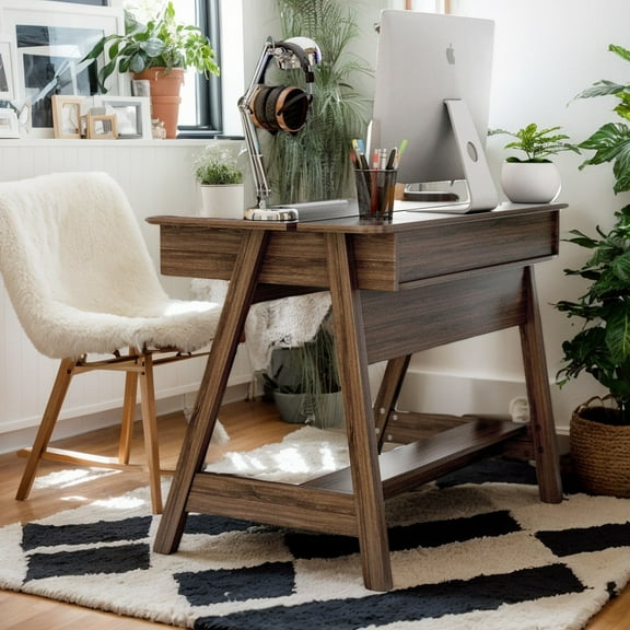 Kadyn Home Office Writing Desk, Executive Desk,Computer Workstation,Mid Century Writing Desk with Storage Cubes and Hidden Compartment