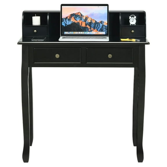 Kadyn Home Office Writing Desk, Executive Desk,Computer Workstation,Removable Floating Organizer 2-Tier Mission Home Computer Vanity Desk-Black