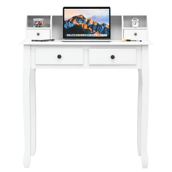 Kadyn Home Office Writing Desk, Executive Desk,Computer Workstation,Removable Floating Organizer 2-Tier Mission Home Computer Vanity Desk-white