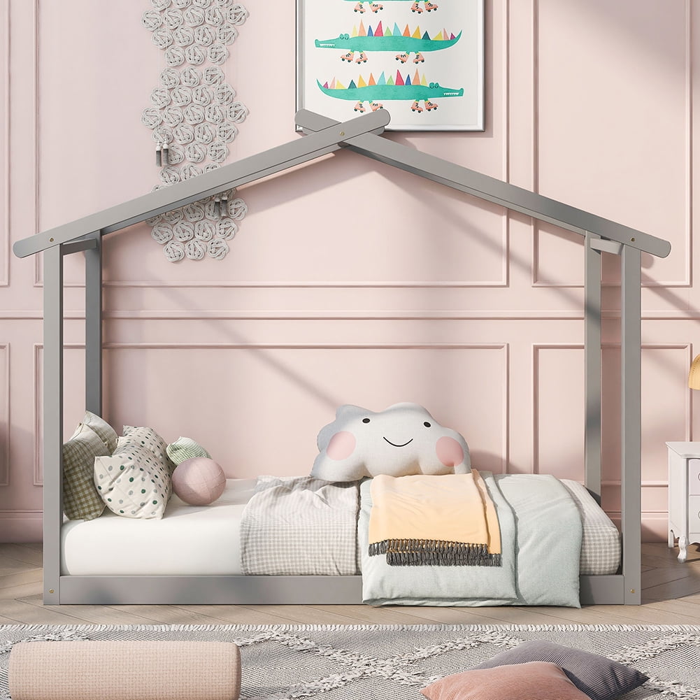 Kadyn House Platform Bed with Trundle, Two Beds, Gray Kadyn House Platform Bed with Trundle, Two Beds, Gray