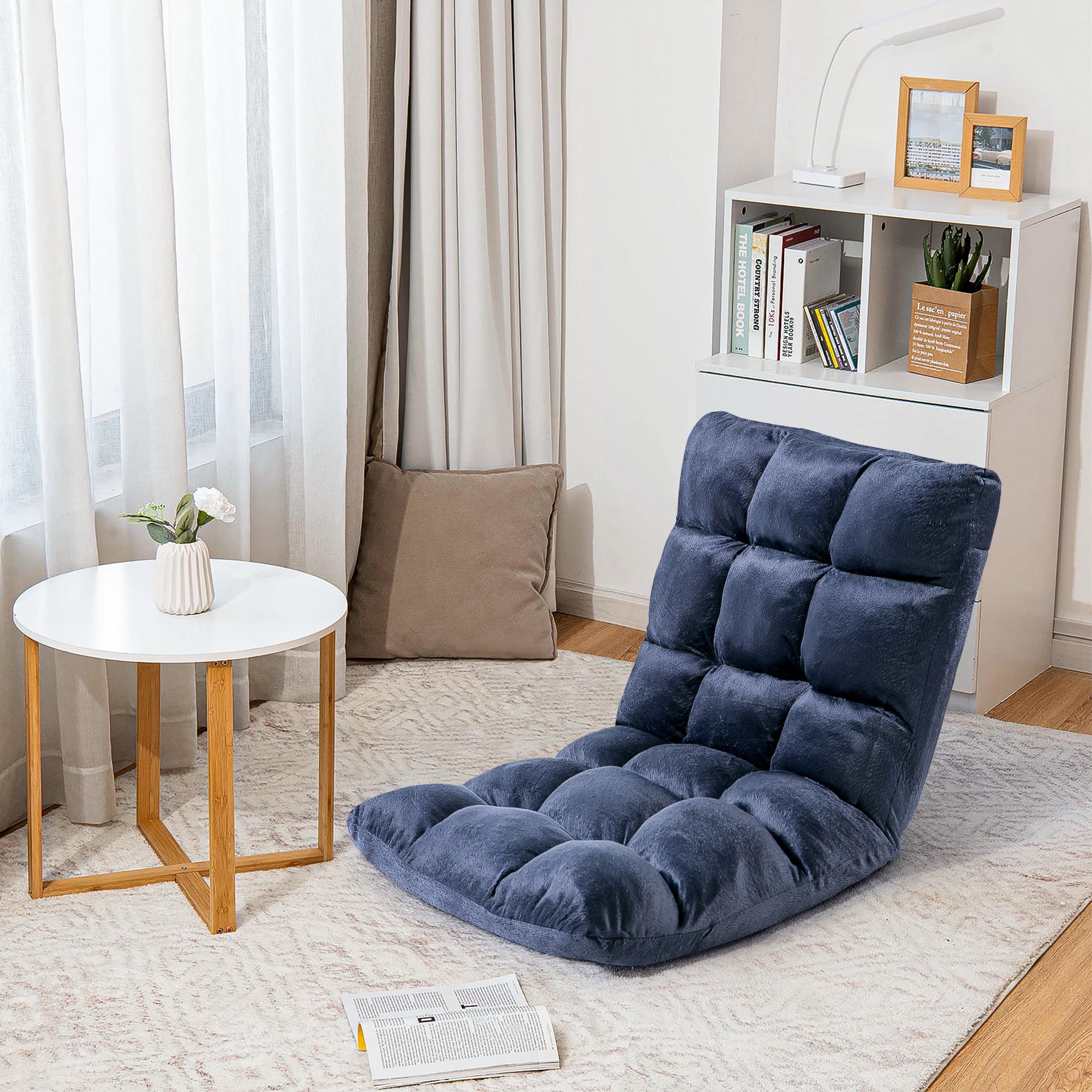 Kadyn Indoor 5-Position Adjustable Floor Chair, Folding Padded Gaming Sofa Chair with Back Support, Lounge Chair for Adults Video Gaming, Dark Blue Kadyn Indoor 5-Position Adjustable Floor Chair, Folding Padded Gaming Sofa Chair with Back Support, Lounge Chair for Adults Video Gaming, Dark Blue