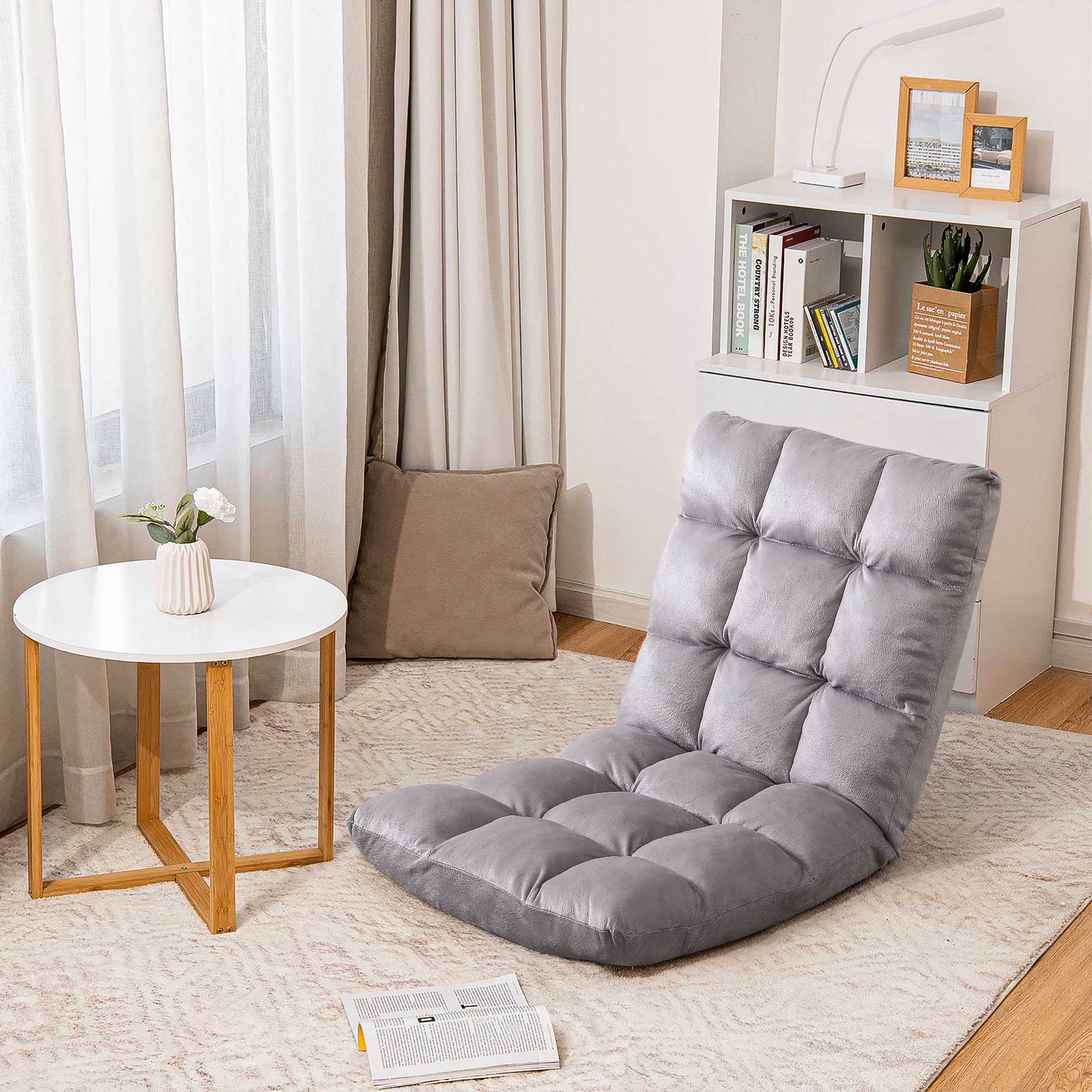 Kadyn Indoor 5-Position Adjustable Floor Chair, Folding Padded Gaming Sofa Chair with Back Support, Lounge Chair for Adults Video Gaming, Gray Kadyn Indoor 5-Position Adjustable Floor Chair, Folding Padded Gaming Sofa Chair with Back Support, Lounge Chair for Adults Video Gaming, Gray