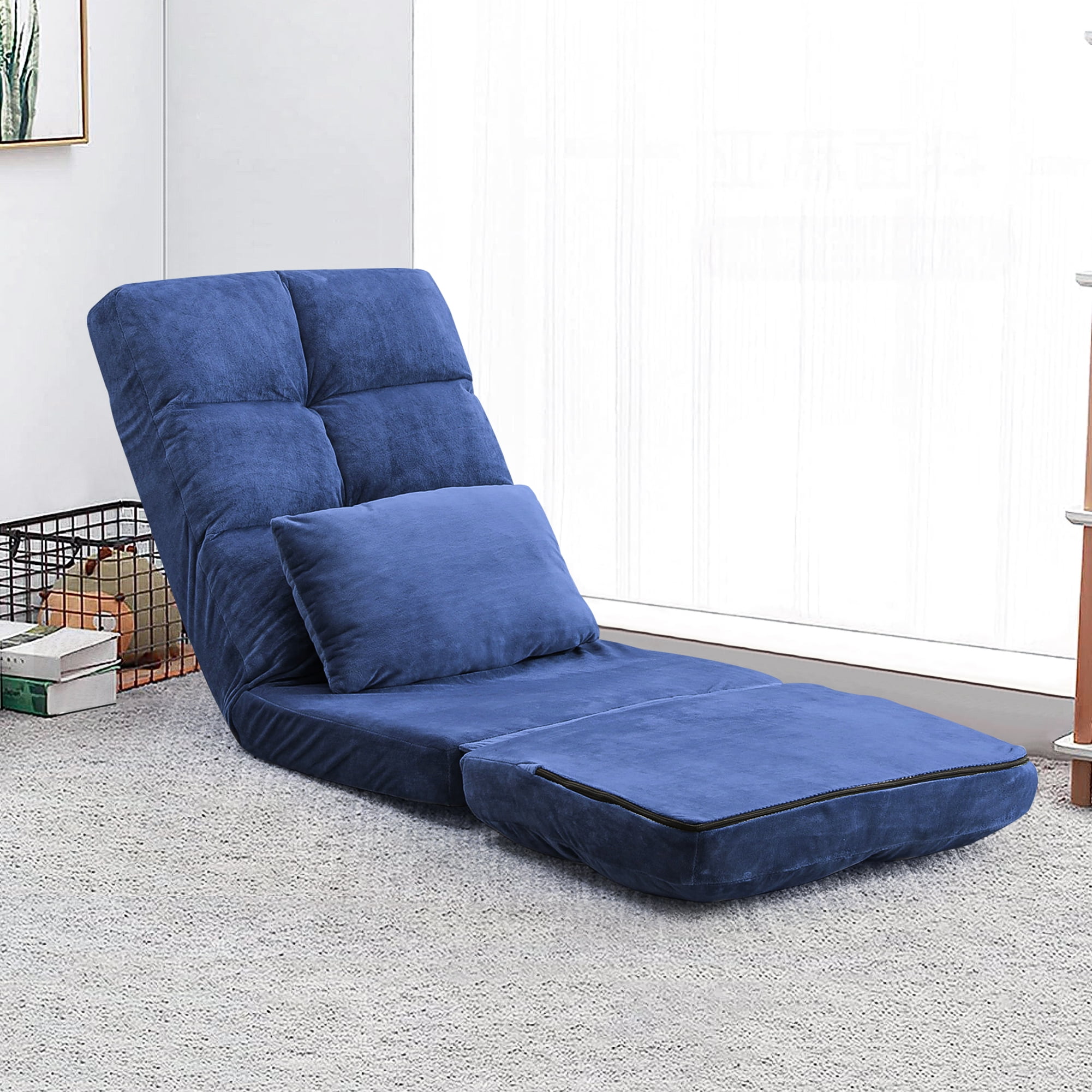 Kadyn Indoor Chaise Lounge Sofa, Adjustable Floor Chair with Back Support and Pillow, Folding Floor Lounger for Adults, Blue Kadyn Indoor Chaise Lounge Sofa, Adjustable Floor Chair with Back Support and Pillow, Folding Floor Lounger for Adults, Blue