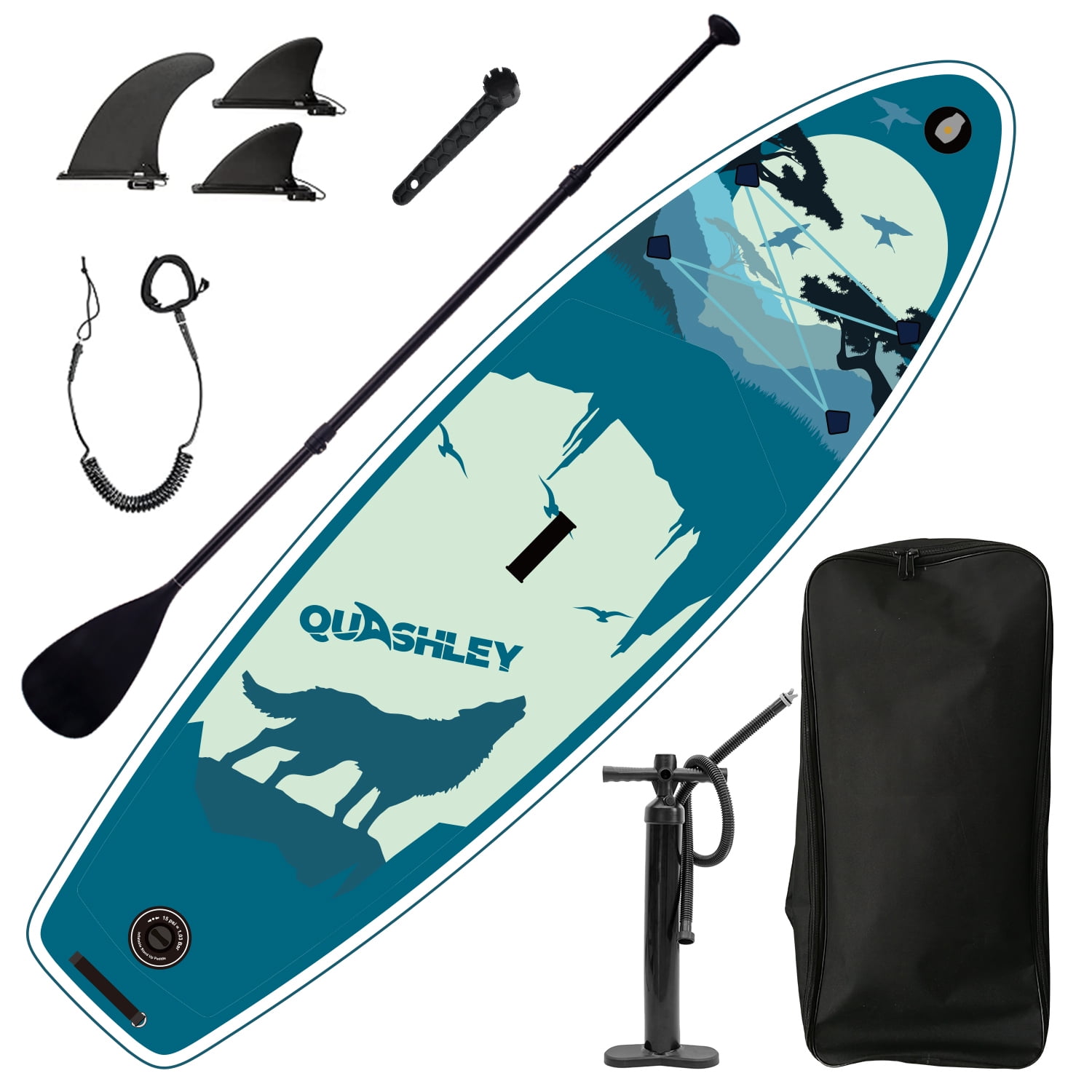 Kadyn Inflatable Stand Up Paddle Board with 3 Fin, Pump, Safety Leash, Backpack and Removoble Paddle, Quashley Pattern, Antique Blue Green Kadyn Inflatable Stand Up Paddle Board with 3 Fin, Pump, Safety Leash, Backpack and Removoble Paddle, Quashley Pattern, Antique Blue Green