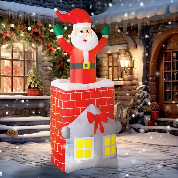 Kadyn Inflatables Blow Up Decor,7FT Christmas Inflatable Santa in Chimney Up and Down, Blow Up Decoration with Built-in LED Lights