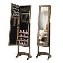 Kadyn Jewelry Armoire Cabinet, Jewelry Organizer,Mirrored Standing Jewelry Cabinet Storage Box-Brown