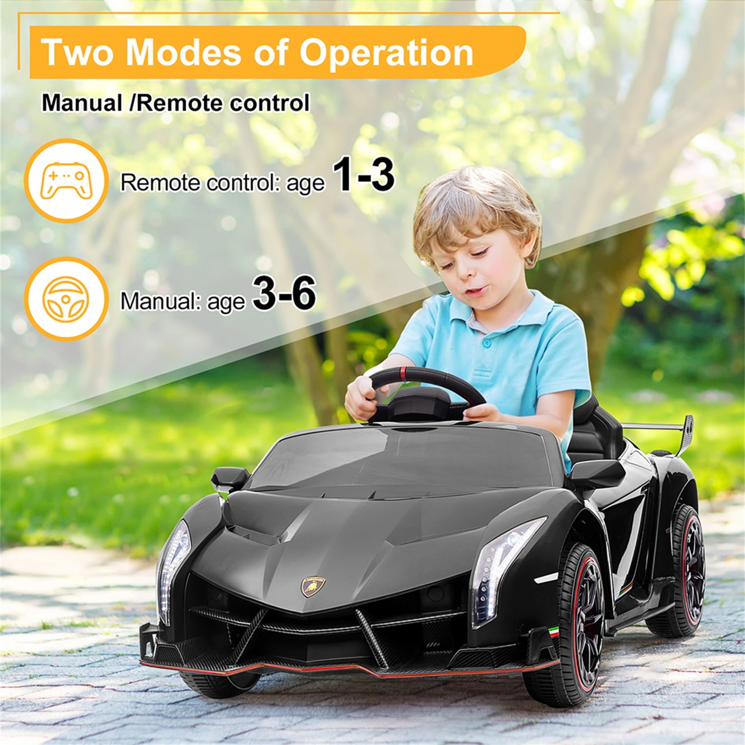 Kadyn Kids Electric Ride On, Lamborghini Poison Small Dual Drive 12V 4.5AH with 2.4G Remote Control Sports Car Electric Car, Black Kadyn Kids Electric Ride On, Lamborghini Poison Small Dual Drive 12V 4.5AH with 2.4G Remote Control Sports Car Electric Car, Black