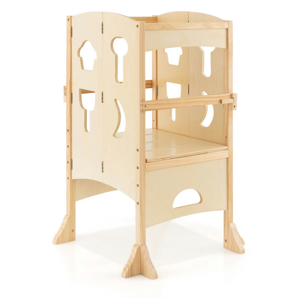Kadyn Kids Kitchen Step Stool, Toddler Kitchen Stool Helper, Folding Wooden Step Stool with Lockable Safety Rail for Toddler 3+-Natural Kadyn Kids Kitchen Step Stool, Toddler Kitchen Stool Helper, Folding Wooden Step Stool with Lockable Safety Rail for Toddler 3+-Natural