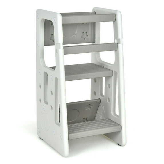 Kadyn Kids Kitchen Step Stool, Toddler Kitchen Stool Helper, Kids Kitchen Step Stool with Double Safety Rails -Gray