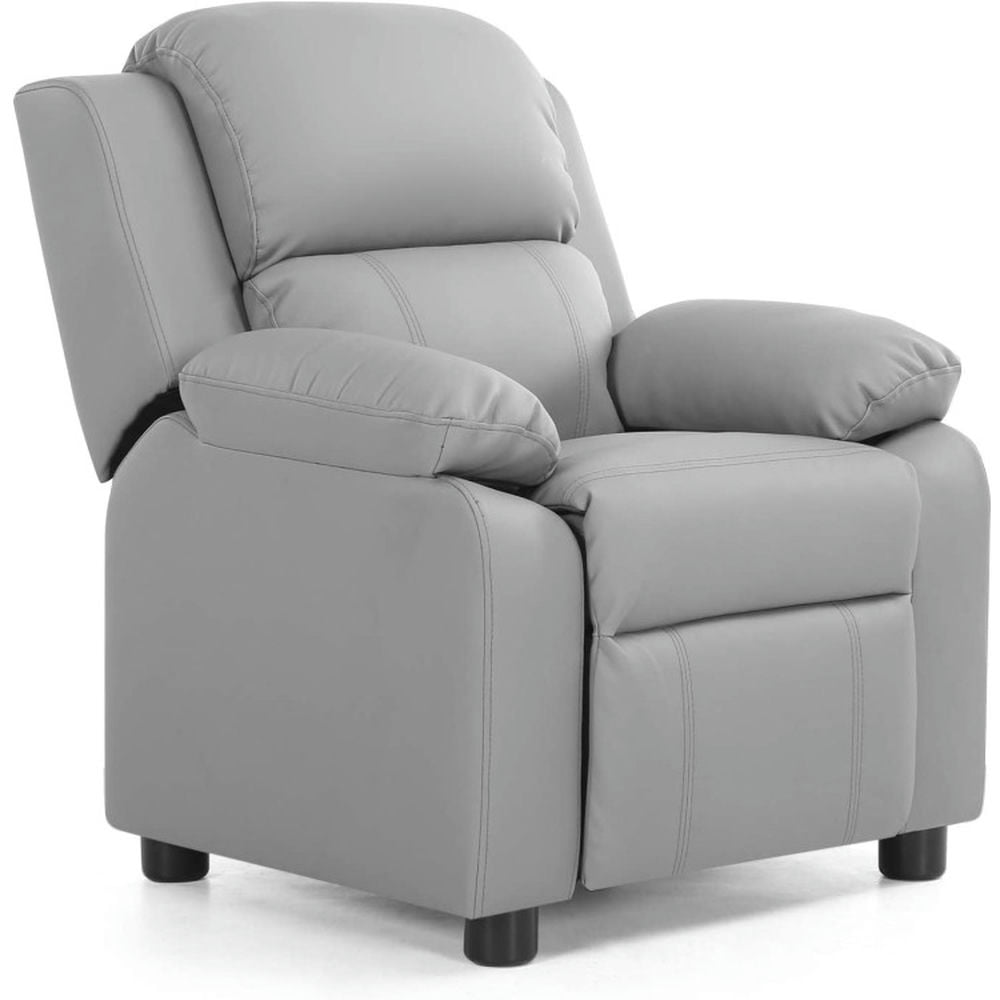 Cozy Cub Kids' Gray Faux Leather Recliner Armchair with Storage