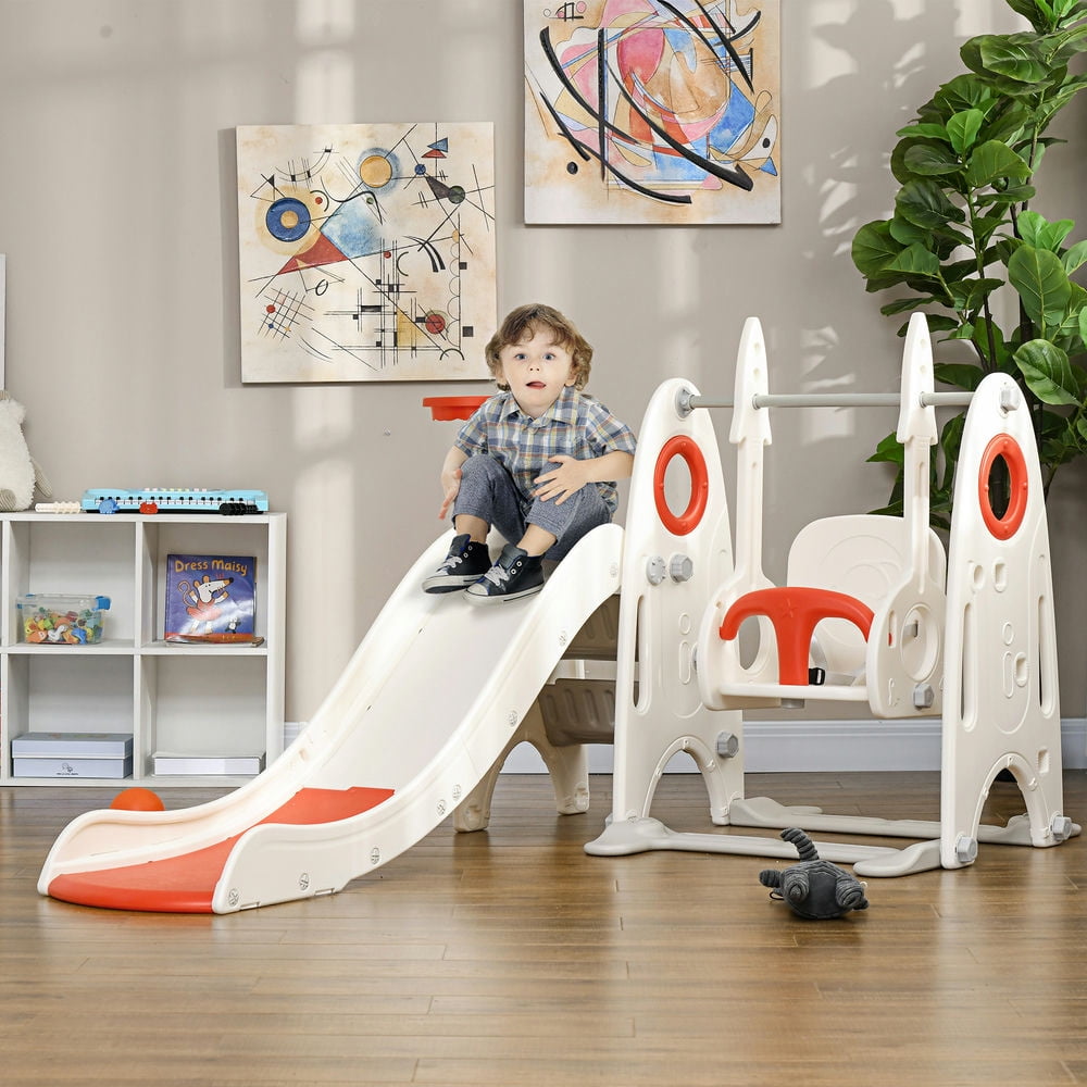 Kadyn Kids Slide, Toddler Swing Set, 4 in 1 Toddler Playground for Kids 1-3 Years Old, Indoor Toddler Playset, Red