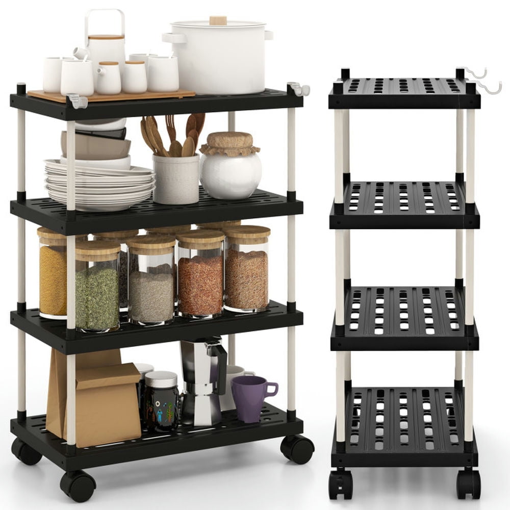 Kadyn Kitchen Island Cart, Bar Serving Cart, Compact Trolley,4-Tier Kitchen Slim Storage Cart with Lockable Wheels-Black Kadyn Kitchen Island Cart, Bar Serving Cart, Compact Trolley,4-Tier Kitchen Slim Storage Cart with Lockable Wheels-Black