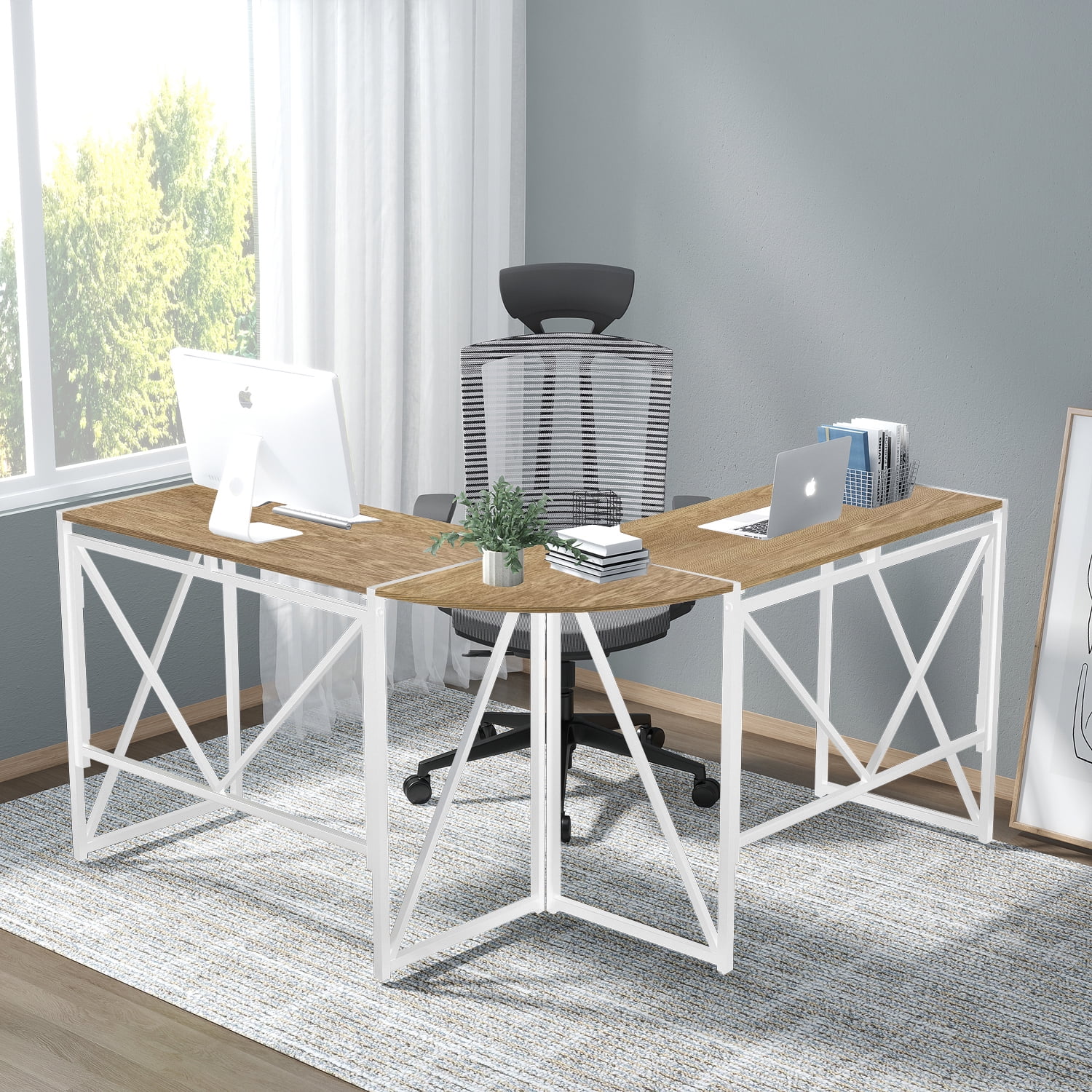 Kadyn L Shaped Computer Desk, Modern Office Desk for Small Space Home, Foldable Computer Workstations for Bedroom, White Kadyn L Shaped Computer Desk, Modern Office Desk for Small Space Home, Foldable Computer Workstations for Bedroom, White