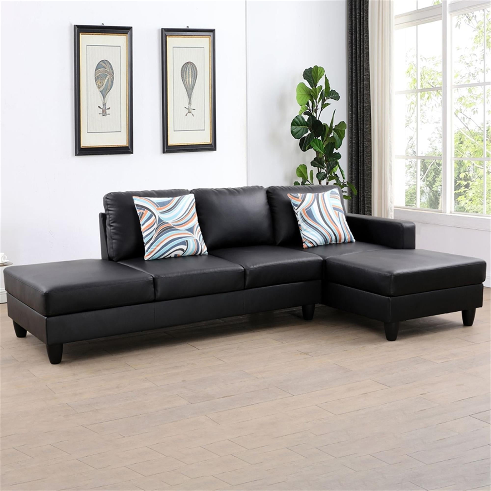 Kadyn L Shaped Sofa Couch Set for Living Room, Black Faux Leather Sectional Sofa-Right Kadyn L Shaped Sofa Couch Set for Living Room, Black Faux Leather Sectional Sofa-Right
