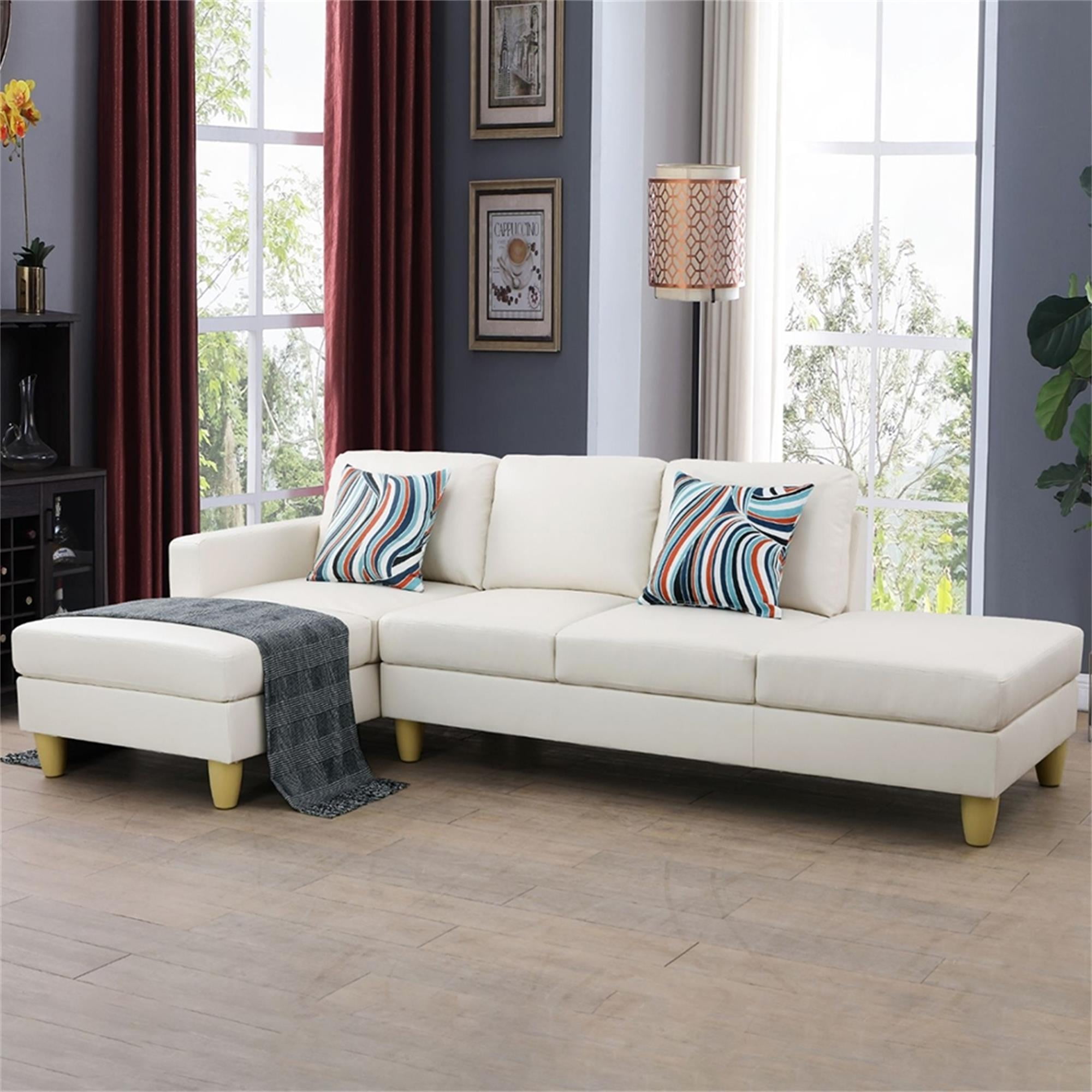 Kadyn L Shaped Sofa Couch Set for Living Room, White Faux Leather Sectional Sofa-Left Kadyn L Shaped Sofa Couch Set for Living Room, White Faux Leather Sectional Sofa-Left