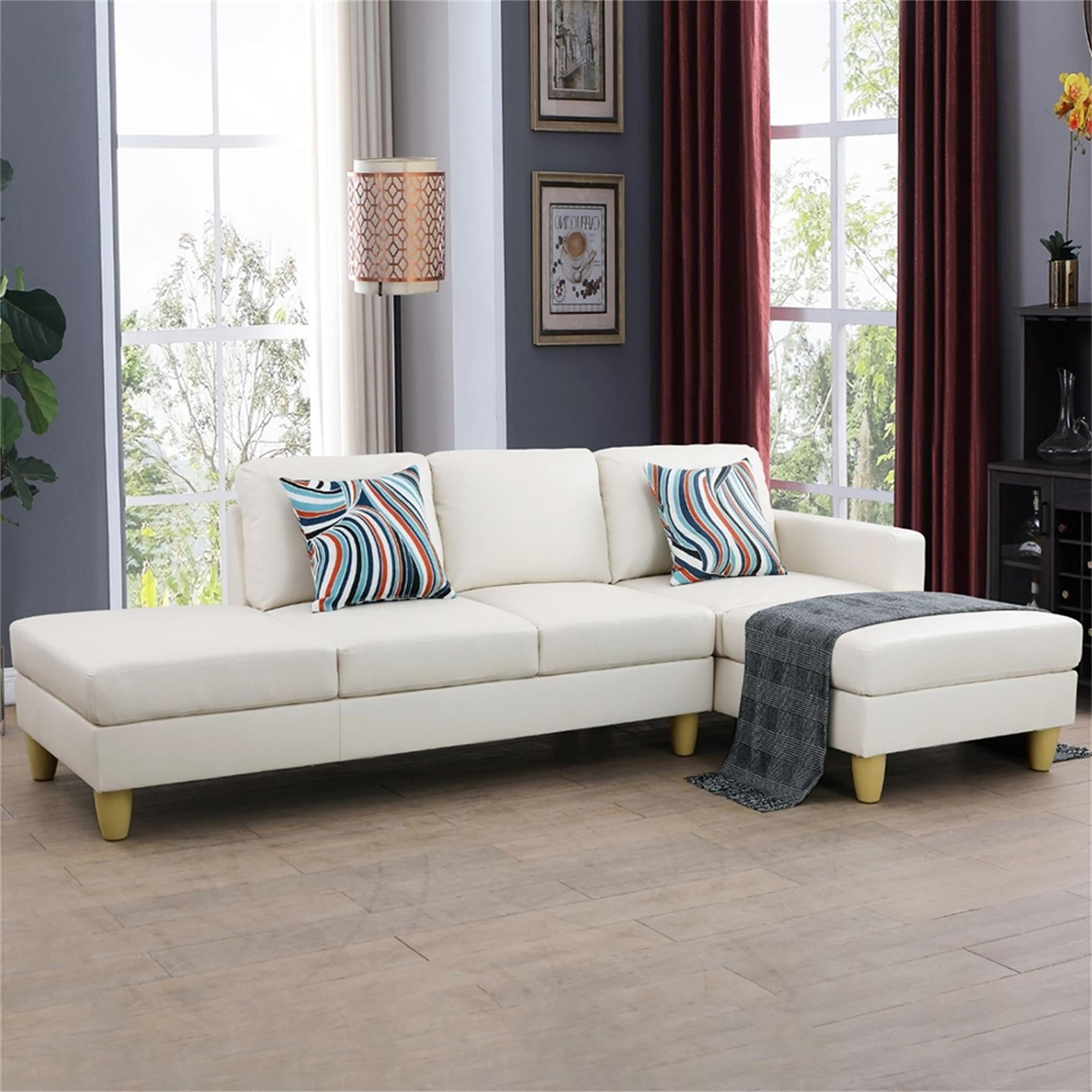 Kadyn L Shaped Sofa Couch Set for Living Room, White Faux Leather Sectional Sofa-Right