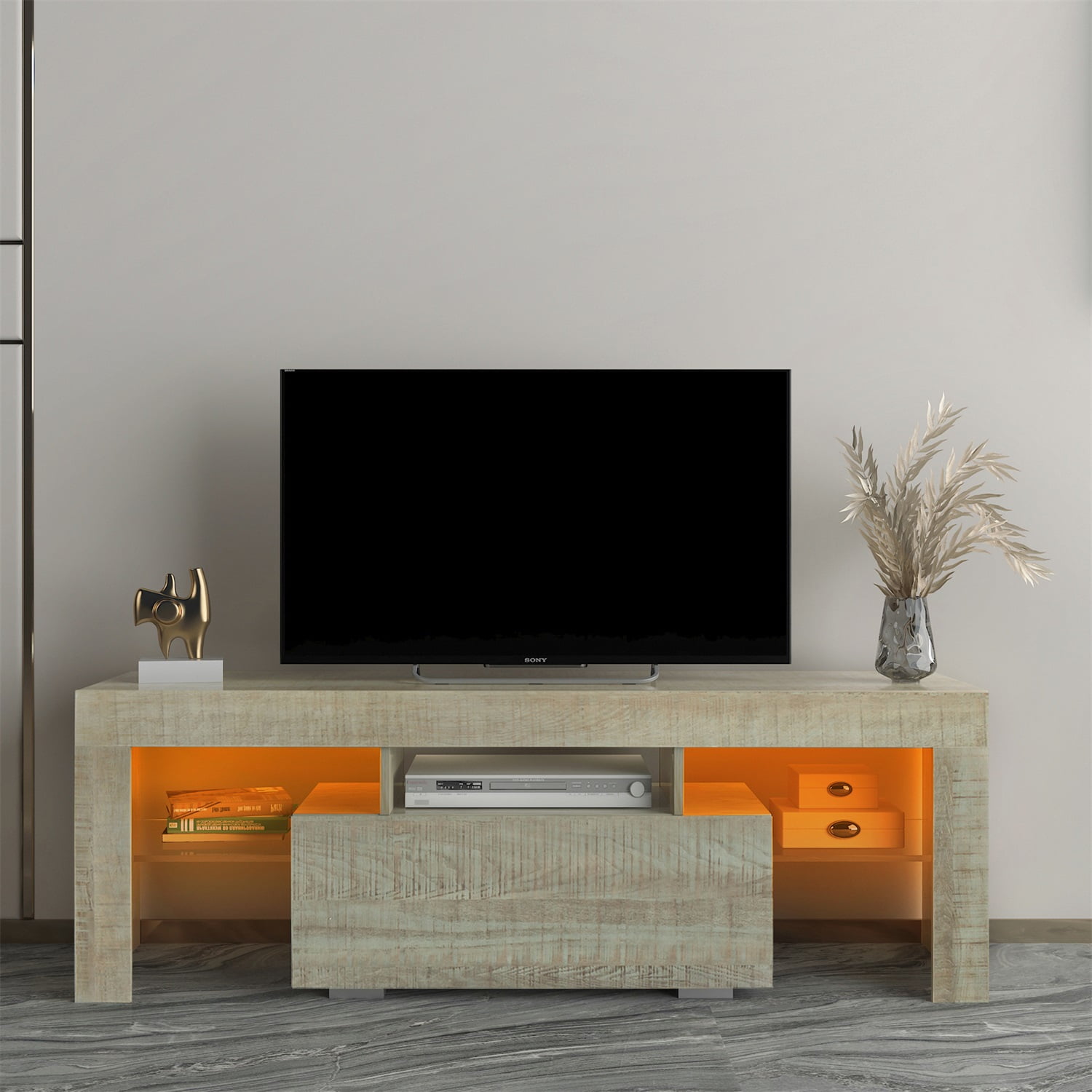 Kadyn LED Tv Stand for 55" Tv, Farmhouse Entertainment Center with LED Lights, Tv Console for Home, Gray Kadyn LED Tv Stand for 55" Tv, Farmhouse Entertainment Center with LED Lights, Tv Console for Home, Gray