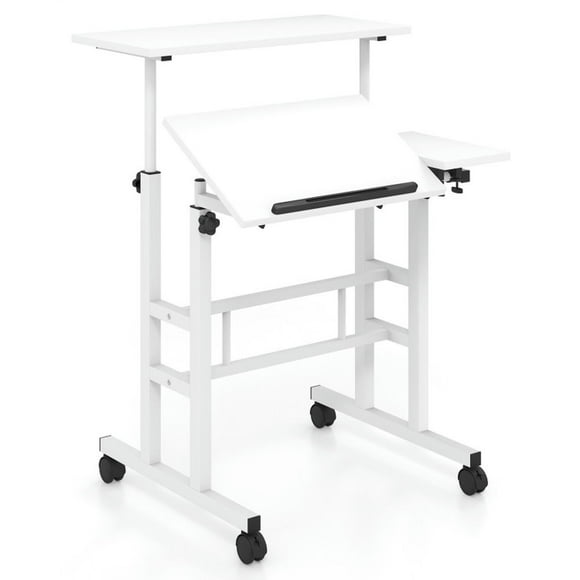 Kadyn Laptop Tables,Printer Stands,Mobile Stand-up Computer Desk Adjustable with 2 Tilting Desktops-White