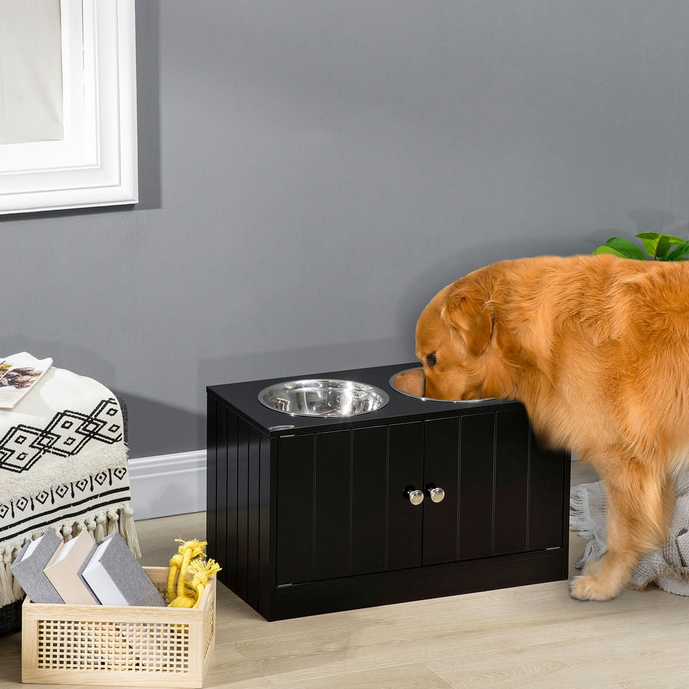 Kadyn Large Elevated Dog Bowls with Storage Cabinet Containing Large 44L Capacity, Raised Dog Bowl Stand Pet Food Bowl Dog Feeding Station, Black