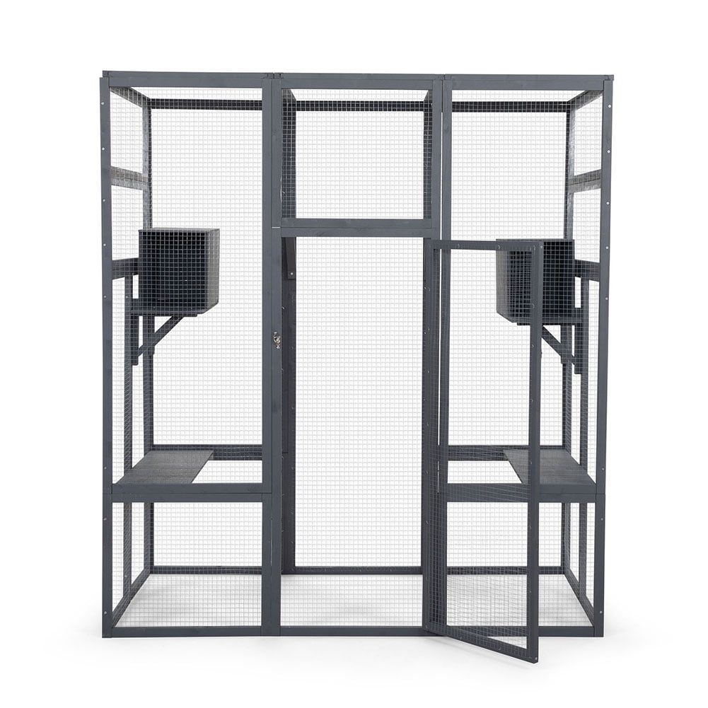 Kadyn Large Wooden Cat Cage with Top Sun Panel, Perch, Wooden Indoor Outdoor Cat Enclosure, Sleeping Box Wooden Outdoor Cat Enclosure, Large Cat House with Perch, Gray Kadyn Large Wooden Cat Cage with Top Sun Panel, Perch, Wooden Indoor Outdoor Cat Enclosure, Sleeping Box Wooden Outdoor Cat Enclosure, Large Cat House with Perch, Gray