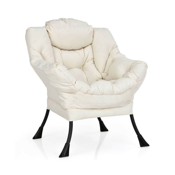 Kadyn Lazy Chair Large Accent Chair,Modern Lounge Reading Chair with Steel Frame & Side Pocket,Upholstered Armchair for Living Room,Bedroom,Dorm,Beige
