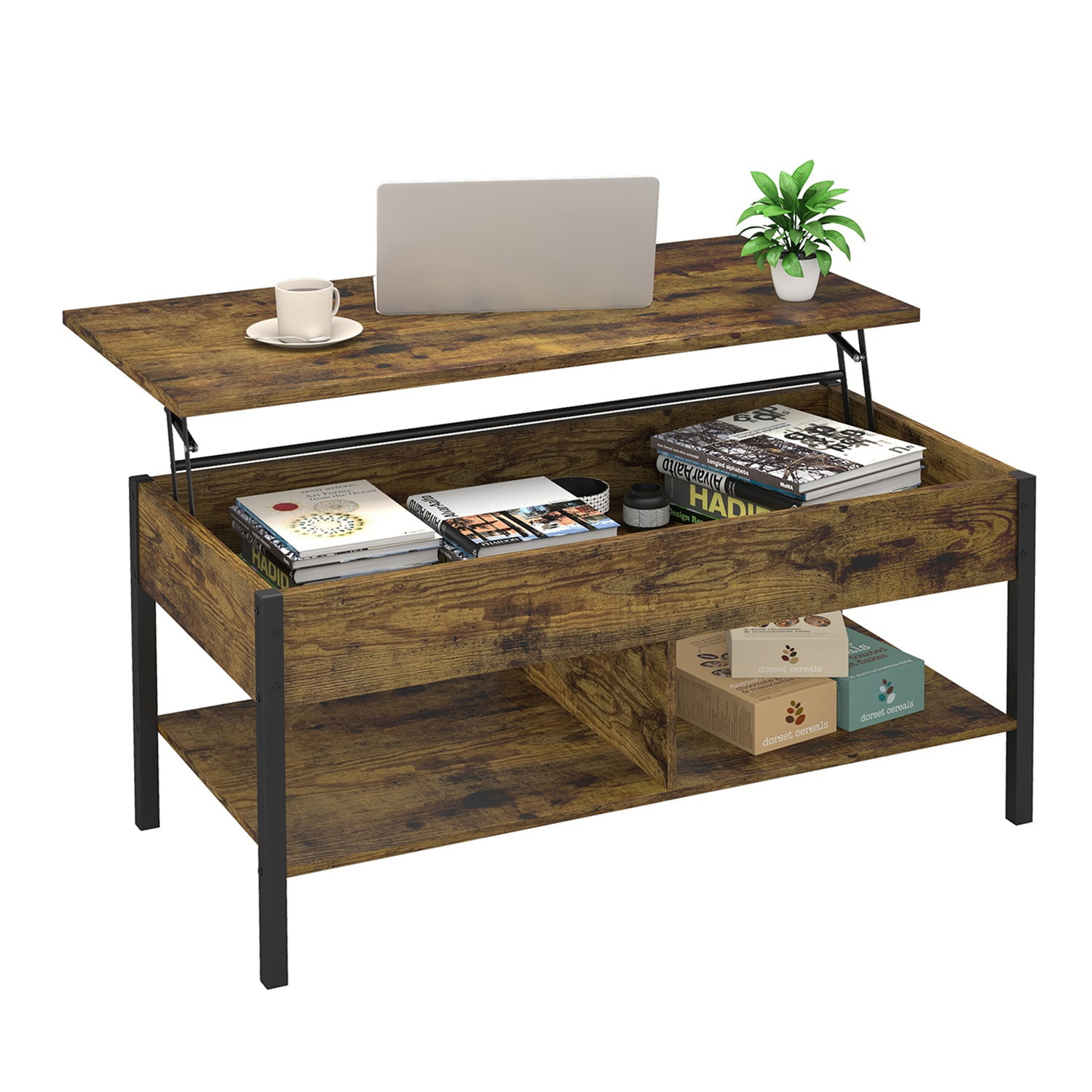 Kadyn Lift Top Coffee Table, Pop Up Coffee Table with Hidden Compartment and Open Storage Shelf, Living Room Table for Home, Office, Brown Kadyn Lift Top Coffee Table, Pop Up Coffee Table with Hidden Compartment and Open Storage Shelf, Living Room Table for Home, Office, Brown