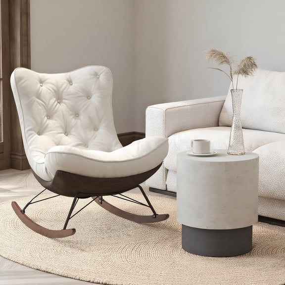 Kadyn Lightweight Accent Table with Concrete Finish, Round Side Table with 4 Adjustable Feet, Gray