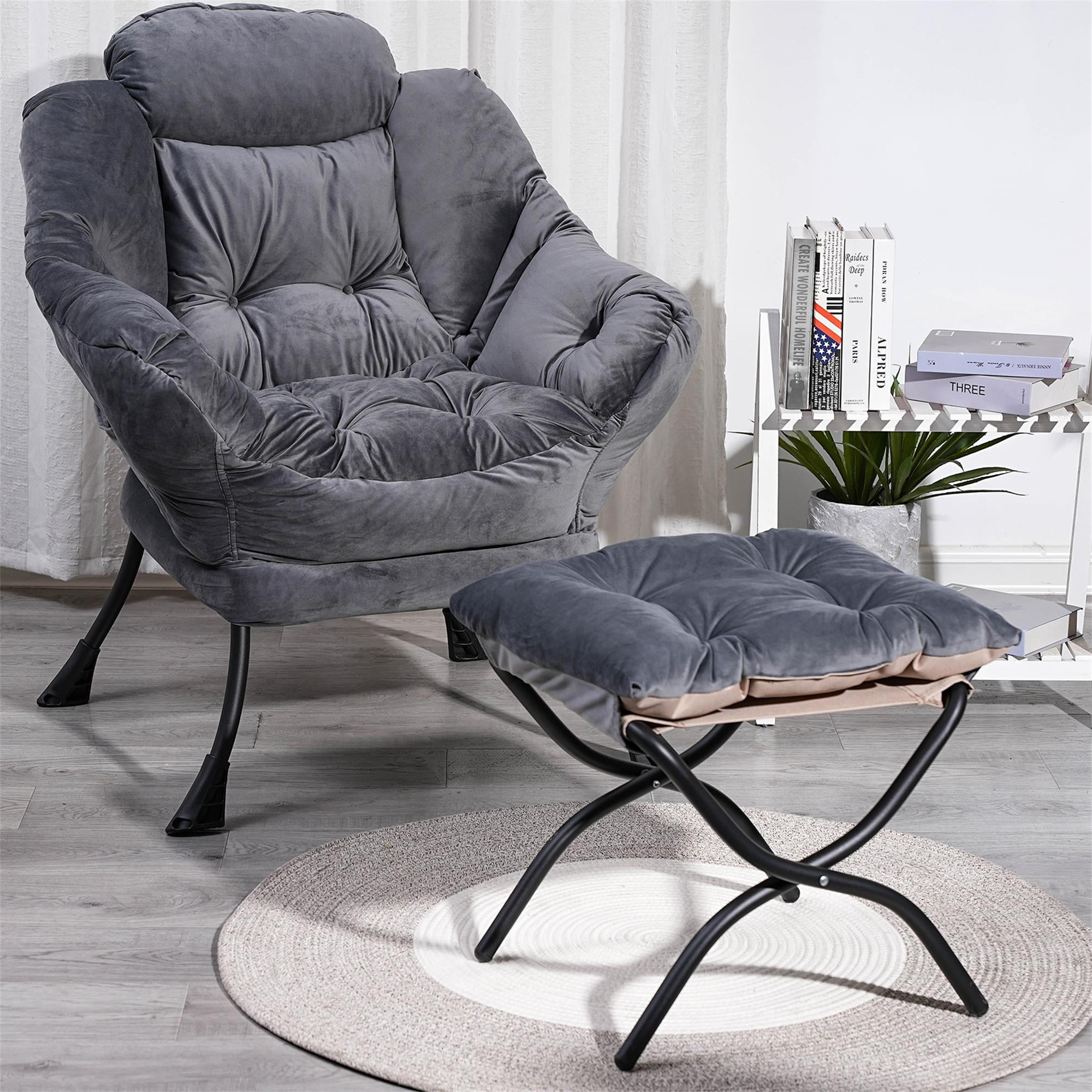 Kadyn Living Room Chairs, Single Sofa Chairs with Armrests and A Side Pocket, Dark Gray Armchair, Chair with Ottoman Set Kadyn Living Room Chairs, Single Sofa Chairs with Armrests and A Side Pocket, Dark Gray Armchair, Chair with Ottoman Set
