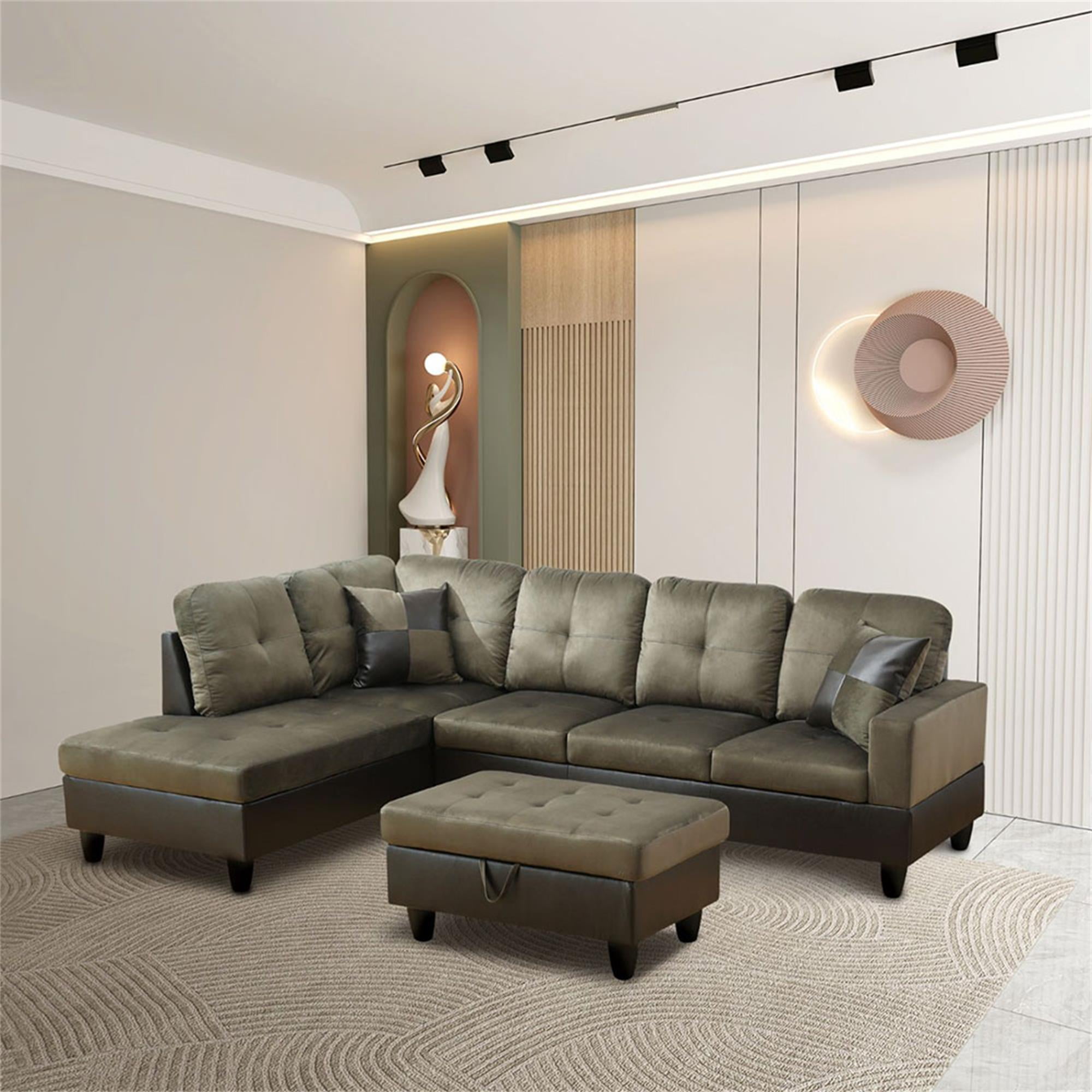 Kadyn Living Room Sofa 3-Piece Set, 3-Seater L-Shaped couch, Removable Ottoman, Small Sofa for Small Apartments, Living Rooms and Offices ( Gray Brown ) Kadyn Living Room Sofa 3-Piece Set, 3-Seater L-Shaped couch, Removable Ottoman, Small Sofa for Small Apartments, Living Rooms and Offices ( Gray Brown )