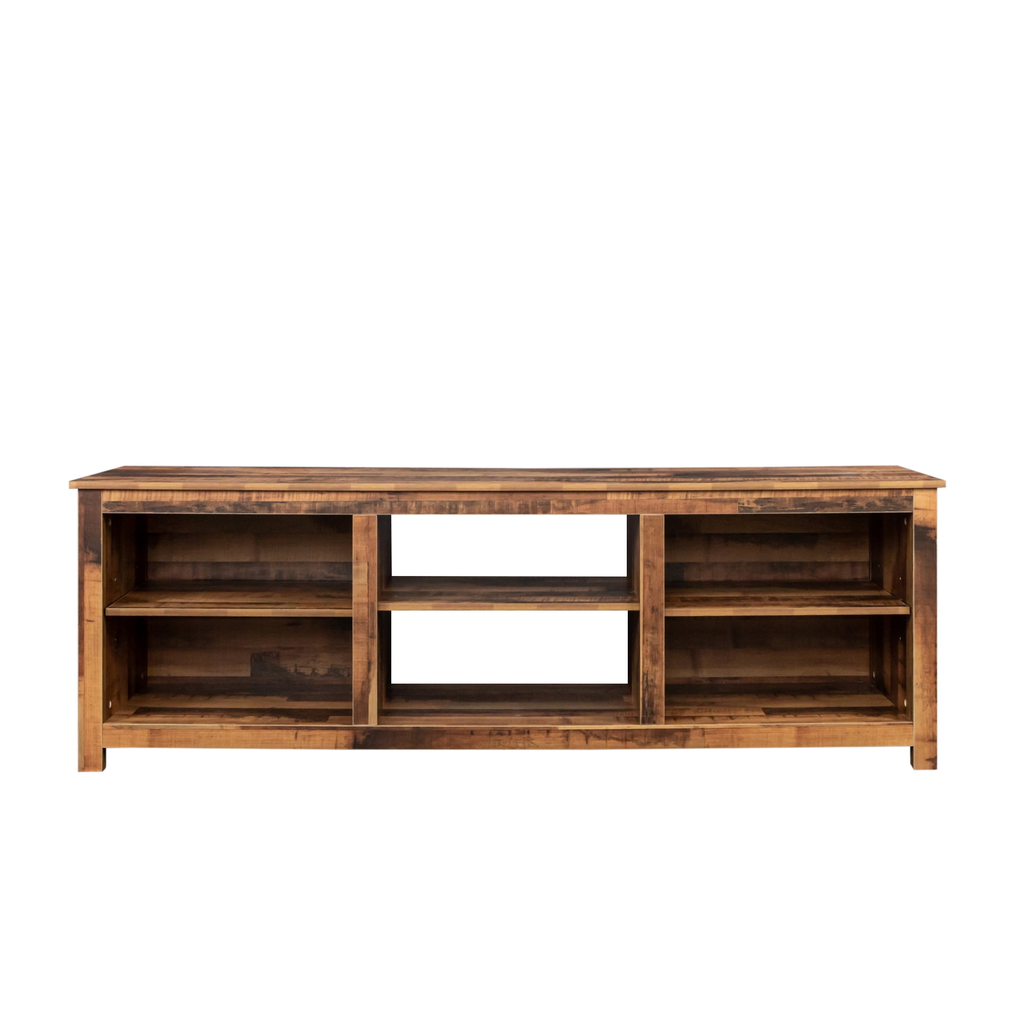 Kadyn MDF Farmhouse TV Console Table for living room, Heavy Duty TV Cabinet with 6 storage compartments and 1 shelf cabinet, Walnut TV Cabinet