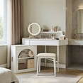 thumbnail image 1 of Kadyn Makeup Dressing Table Set, Vanity Set,Corner Makeup Vanity Desk With Mirror & LED Lights, Modern Vanity Set With Mirror And Stool, White, 1 of 12