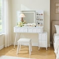 thumbnail image 1 of Kadyn Makeup Dressing Table Set, Vanity Set,Modern Makeup Vanity Desk with LED Lights & Mirror, 4 Drawer Dressing Table Set with Stool, White, 1 of 9