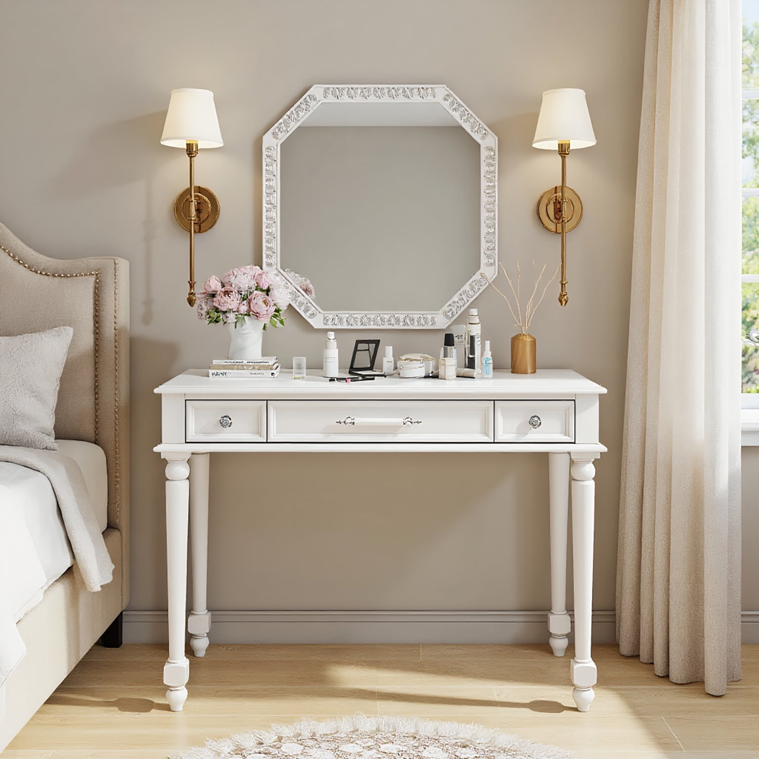white christmas dresses Classic Dressing Table, Black/White Color, Providing a Large Mirror, D –  Mondeer main image 0