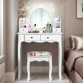 thumbnail image 1 of Kadyn Makeup Vanity Table Set Girls Dressing Table with Drawers Oval Mirror-White, 1 of 8