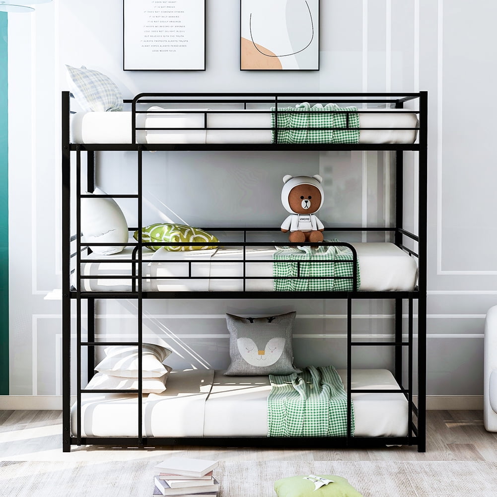 Kadyn Metal Triple Bunk Bed, Twin Over Twin Over Twin Bunk Bed, Heavy Duty Steel Frame, Black Kadyn Metal Triple Bunk Bed, Twin Over Twin Over Twin Bunk Bed, Heavy Duty Steel Frame, Black