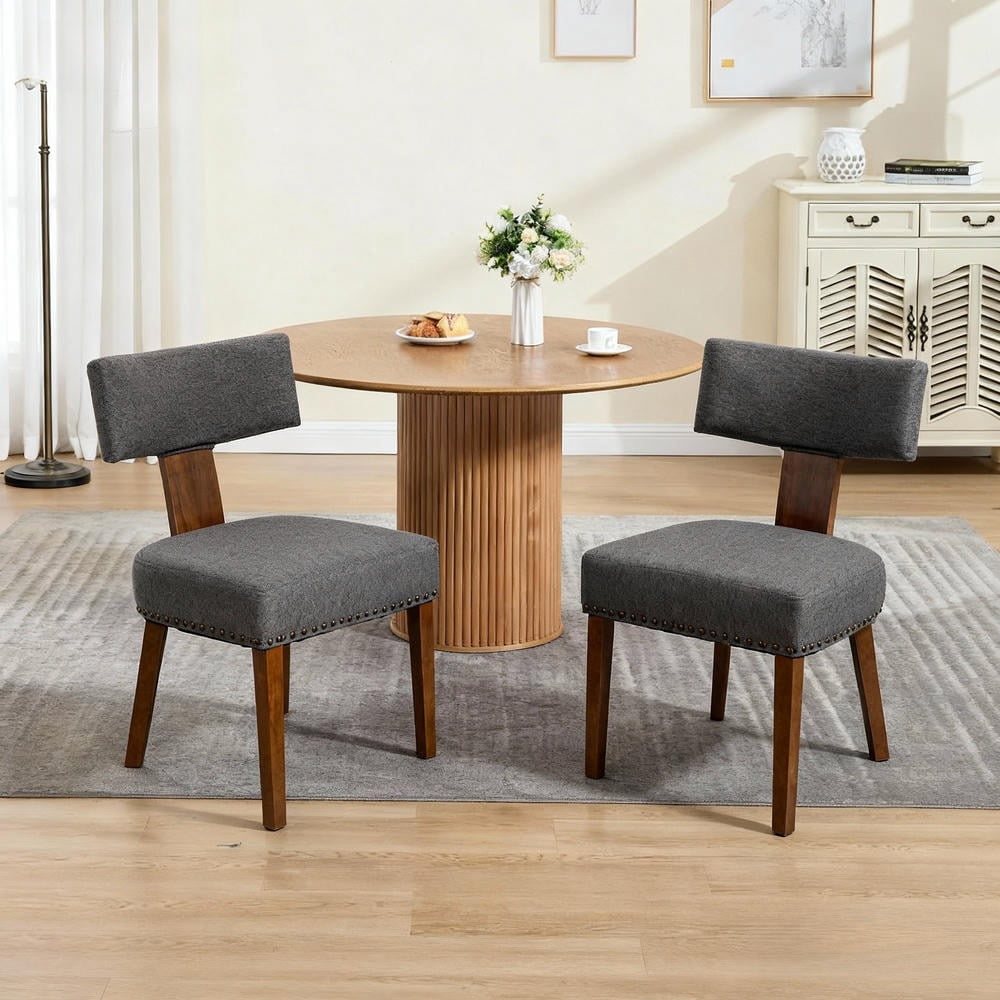 Kadyn Mid-Century Dining Chairs, Set of 2 with Upholstered Seat and Wooden Legs, Armless Side Chairs for Kitchen, Dining Room, and Breakfast Nook, Grey