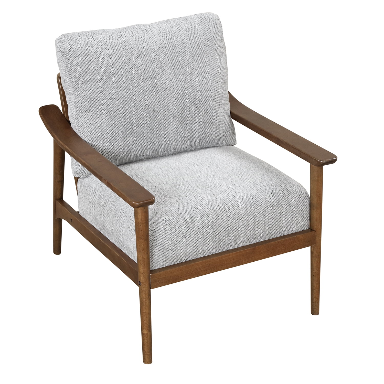 Kadyn Mid Century Modern Chair, Linen Arm Chair with Solid Wood Frame, Thick Pad Upholstered Accent Chair for Living Room, Brown