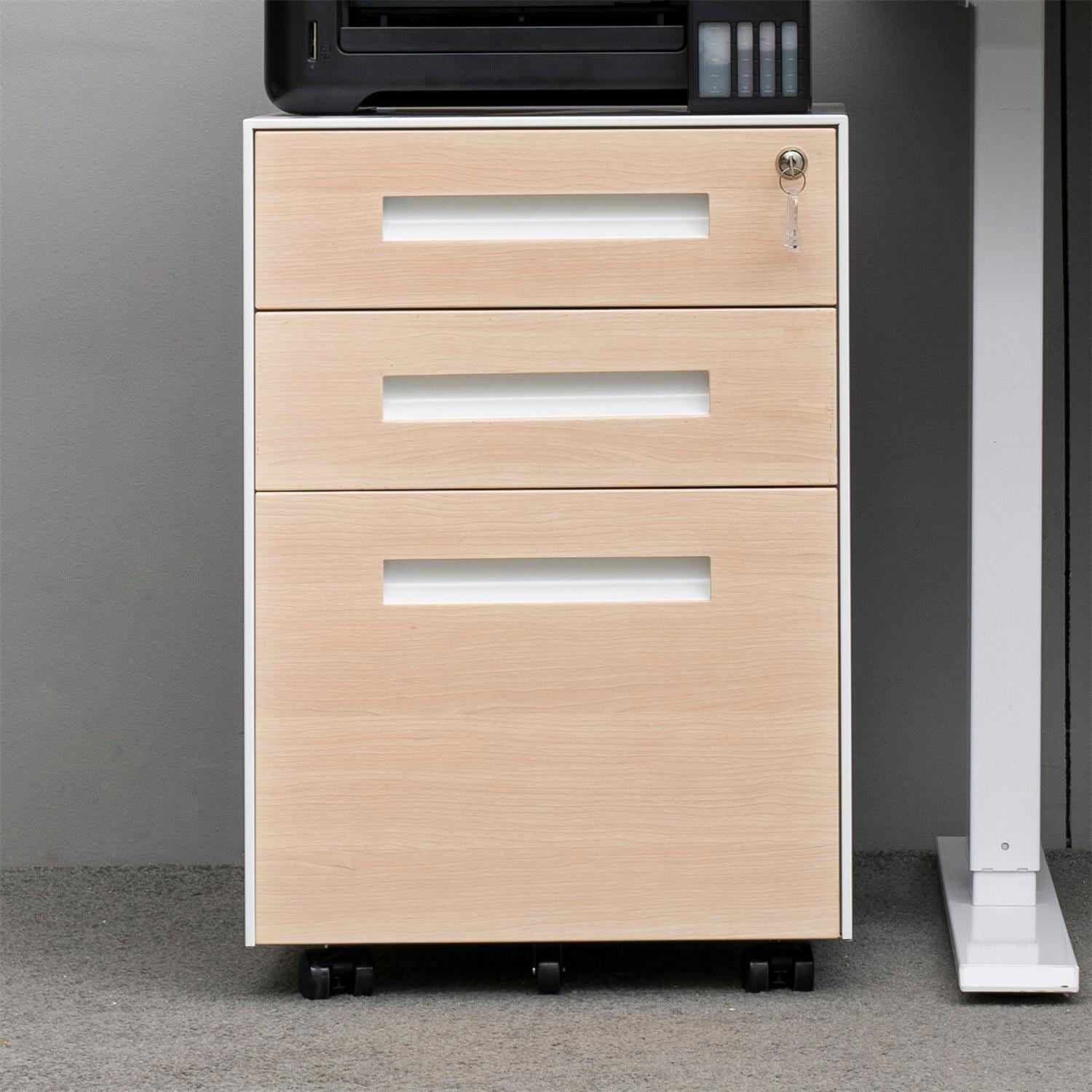 Kadyn Mobile File Cabinet, Printer Stand for Legal/Letter/A4/F4 Size, 3 Drawer Metal File Cabinet with Lock Steel File Cabinet, Cherry