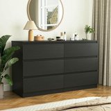 "Kadyn Modern 6 Drawer Dresser, Wood Chest of Drawers, Black, 47.25""x15.75""x27.95" - Walmart.com
