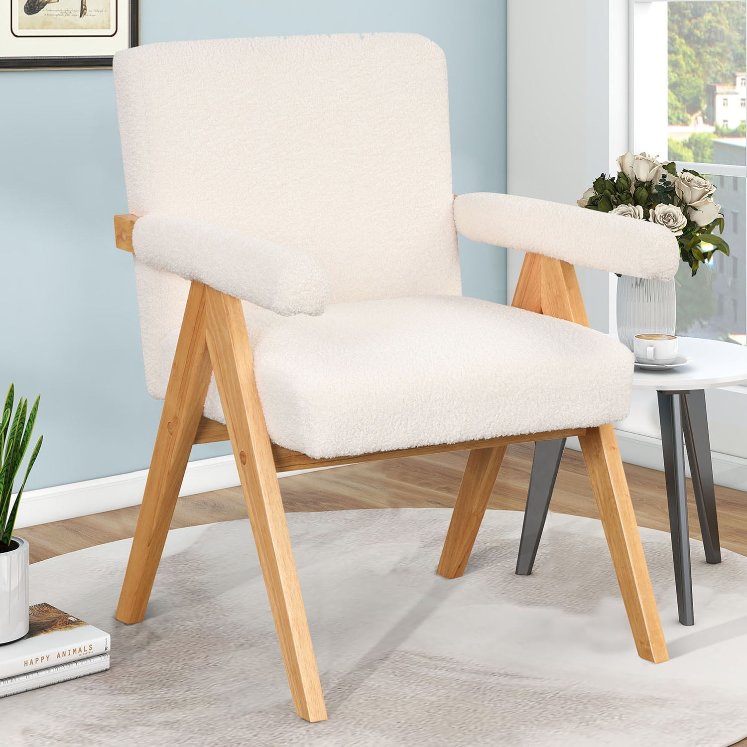 Kadyn Modern Arm Chair Set of 2, Altay Velvet Accent chairs with arm pads, Upholstered Armchair for Living Room Bedroom, White