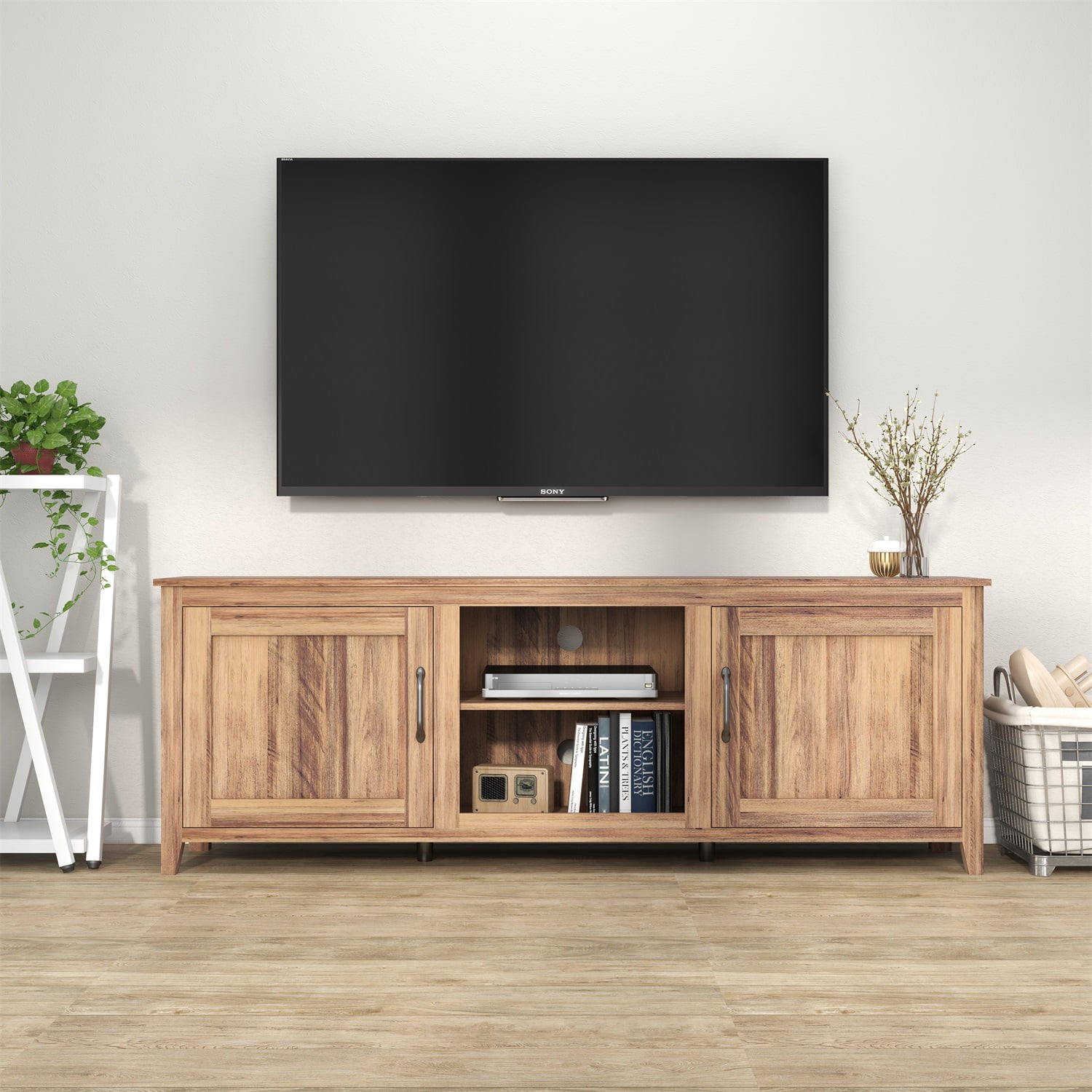 Kadyn Modern Farmhouse TV Stand, Particle Board TV Console with Two Doors, Media Console Entertainment Center for TVs up to 60", Light Brown