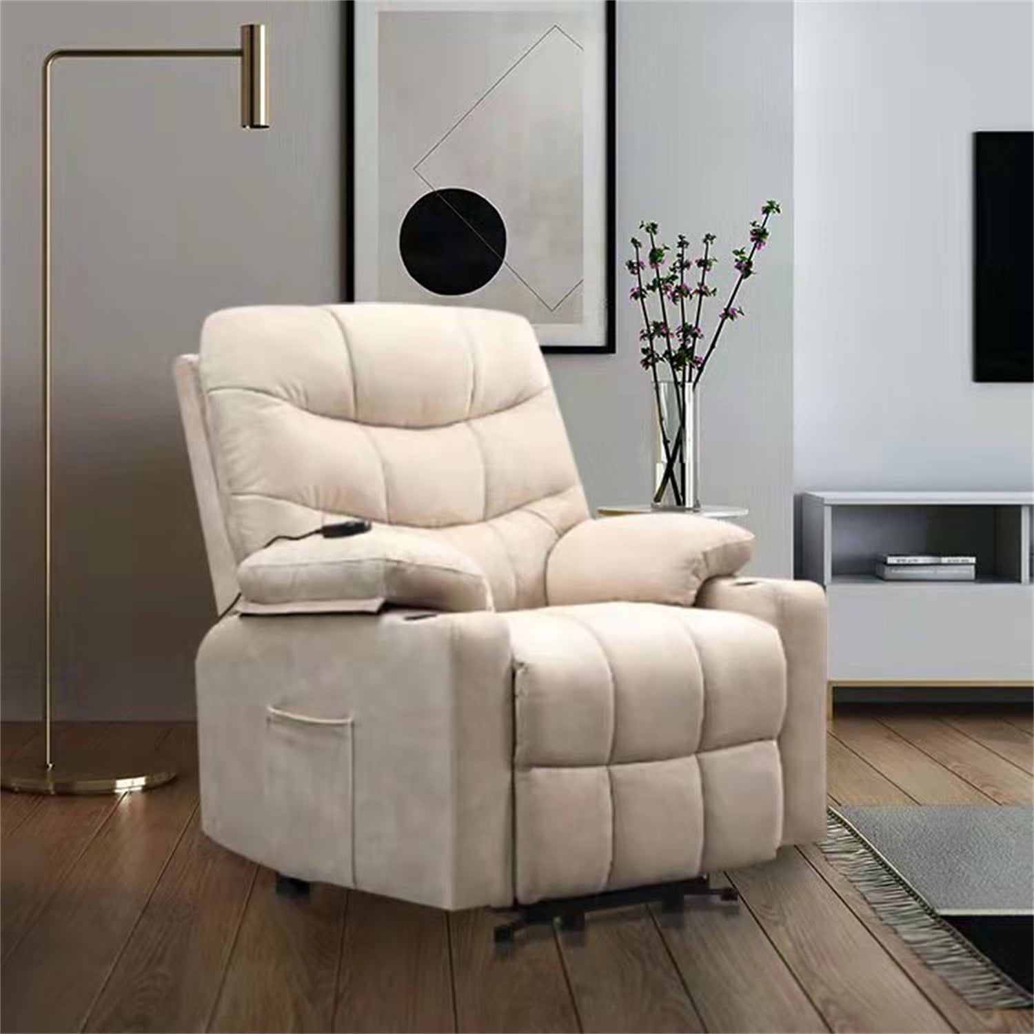 Kadyn Modern Lift Chair, Fabric Lift Chairs Recliners for the Elderly, Electric Recliner Chairs with Modern Padded Arms and Back, Ivory