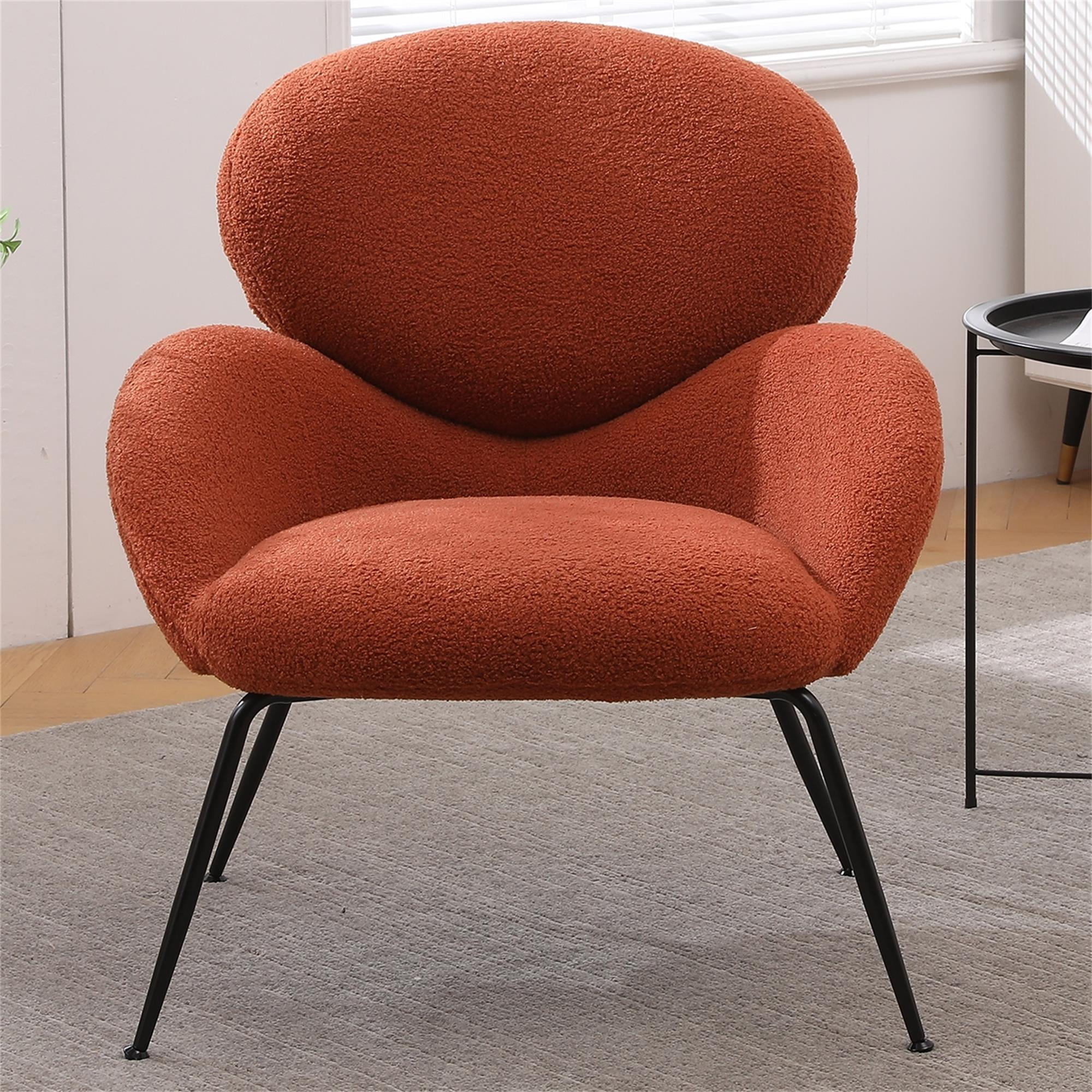 Kadyn Modern Sherpa Armchair with Black Metal Legs, Comfy and Soft Chairs for Bedroom, Orange