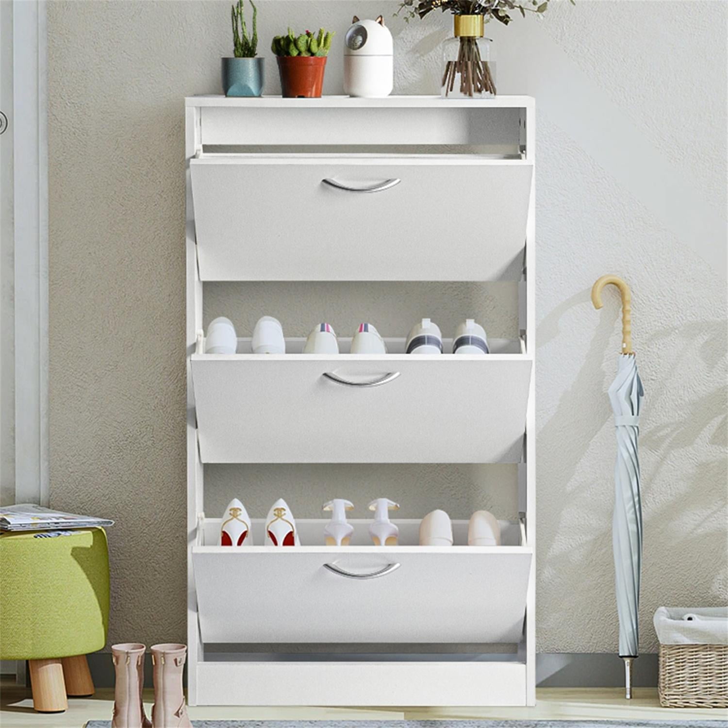 Kadyn Modern Shoe Cabinet, 3-Tier Shoe Storage Cabinet with Flip Doors, Entryway Shoe Organizer Rack for Entryway, Hallway, and Corridor, White