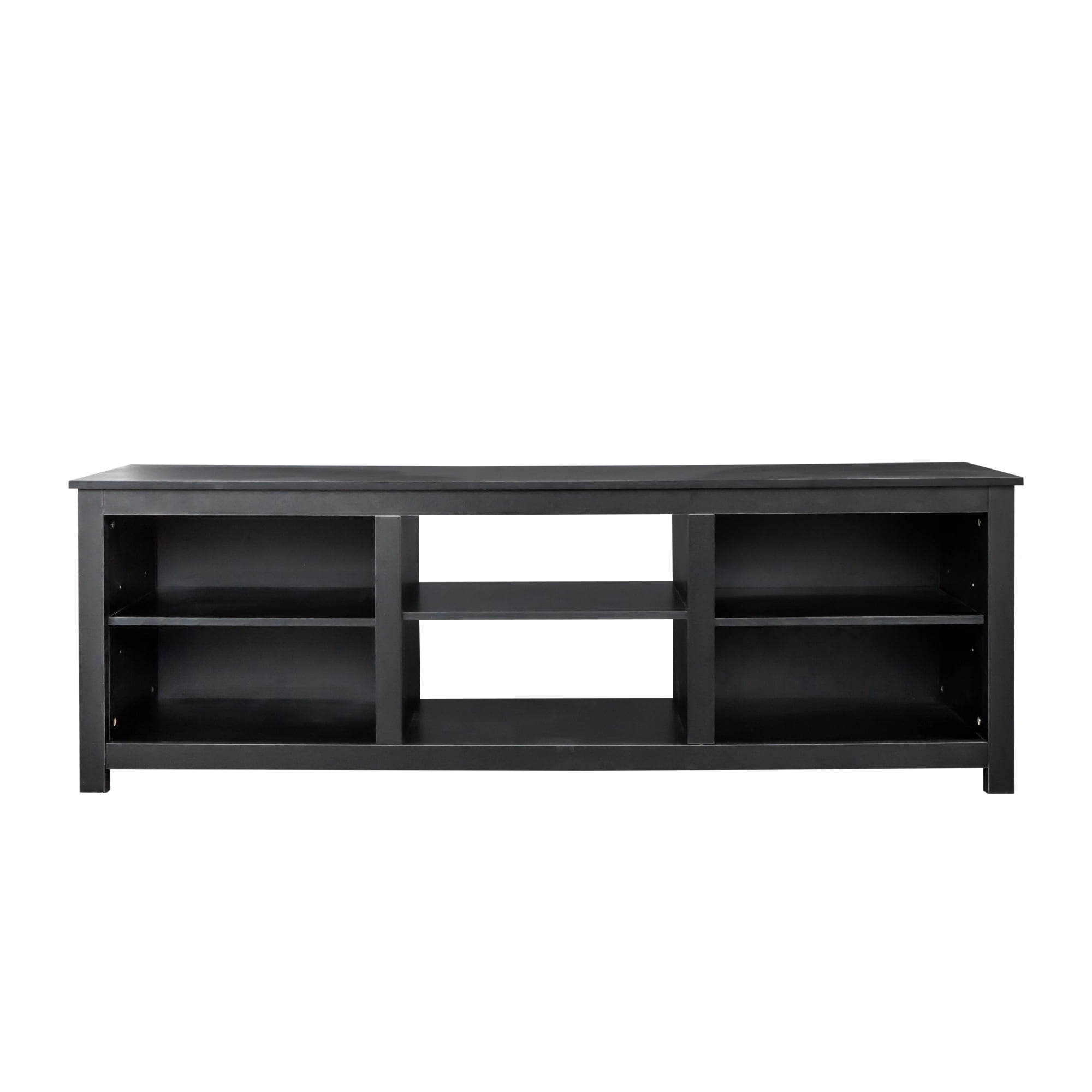 Kadyn Modern TV Stand, Farmhouse TV Console Table with 6 storage compartments and 1 shelf cabinet, MDF TV Stand for Living room, Black