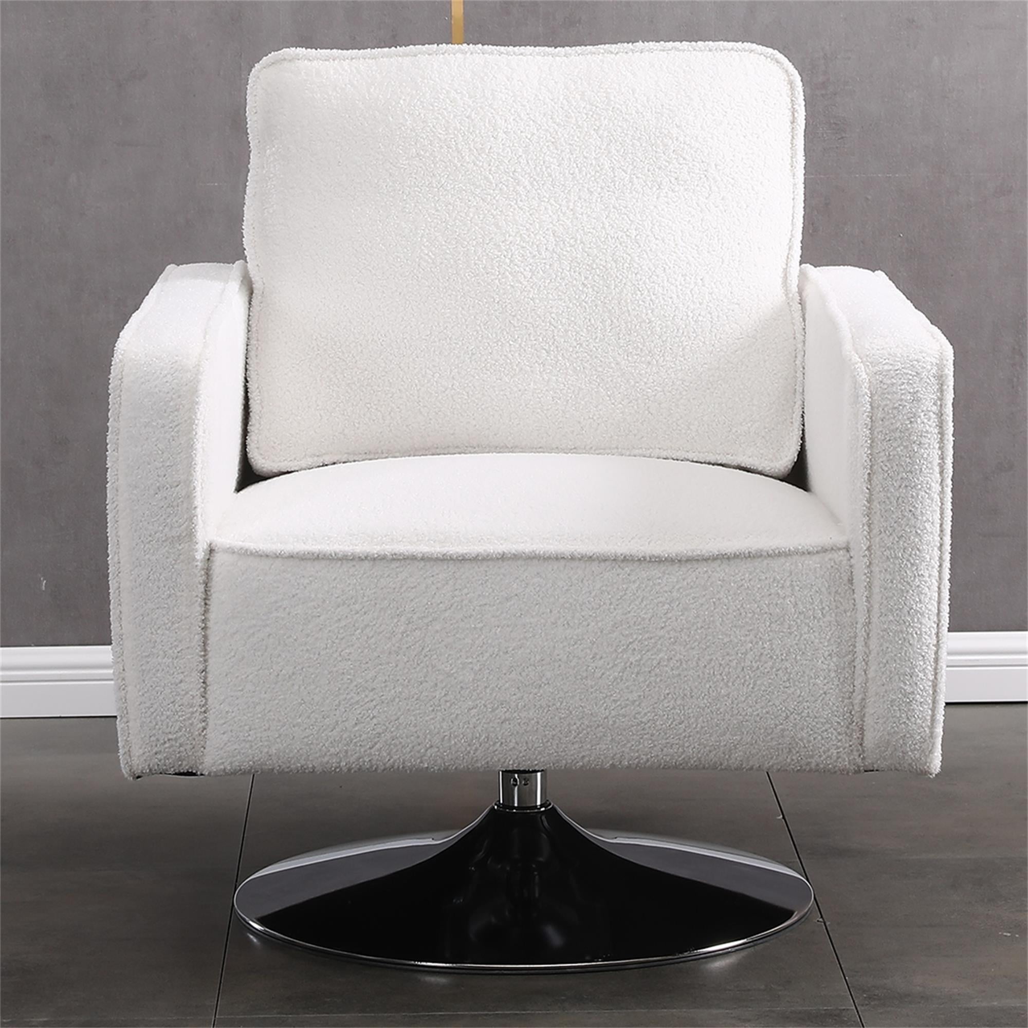Kadyn Modern Teddy Fabric Swivel Accent Chair with 360 Degree Swiveling for Living Room, White