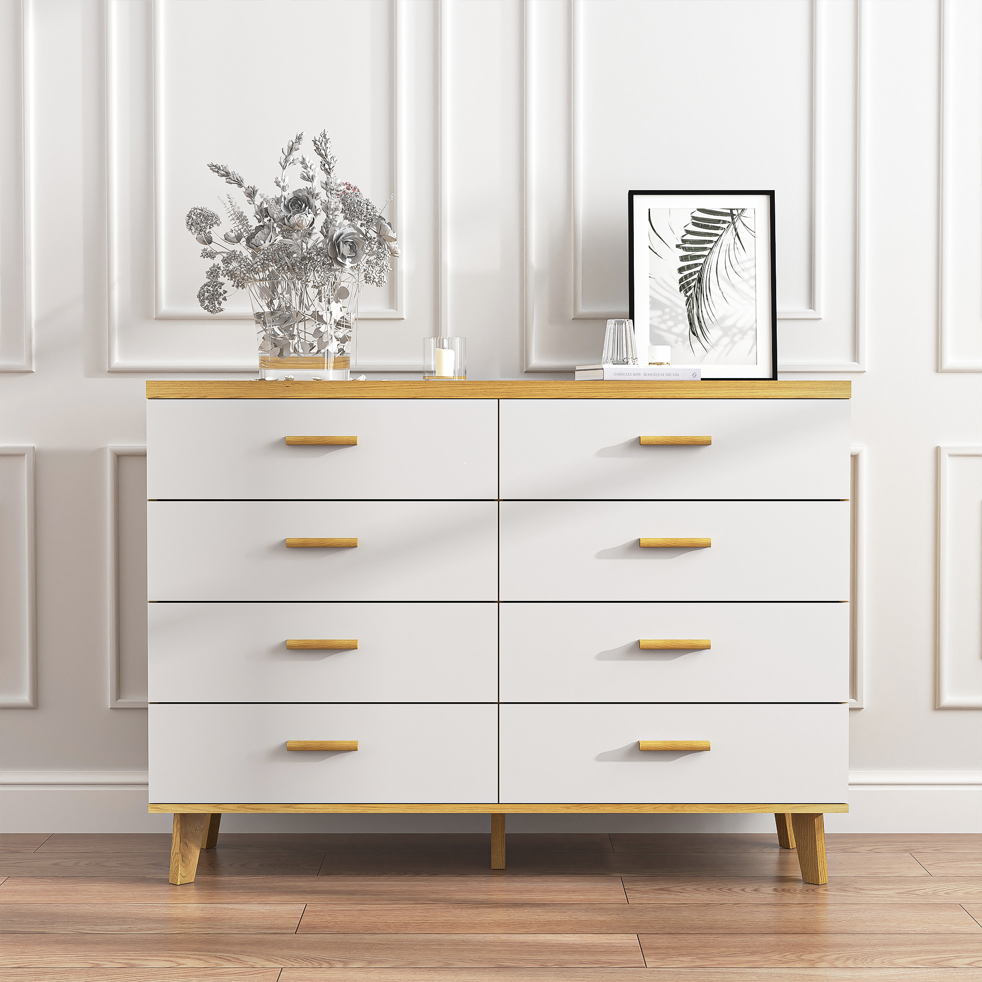 Kadyn Modern White 8-Drawer Dresser for Bedroom,Ample Storage Wide Chest of Drawers for Living Room Kadyn Modern White 8-Drawer Dresser for Bedroom,Ample Storage Wide Chest of Drawers for Living Room