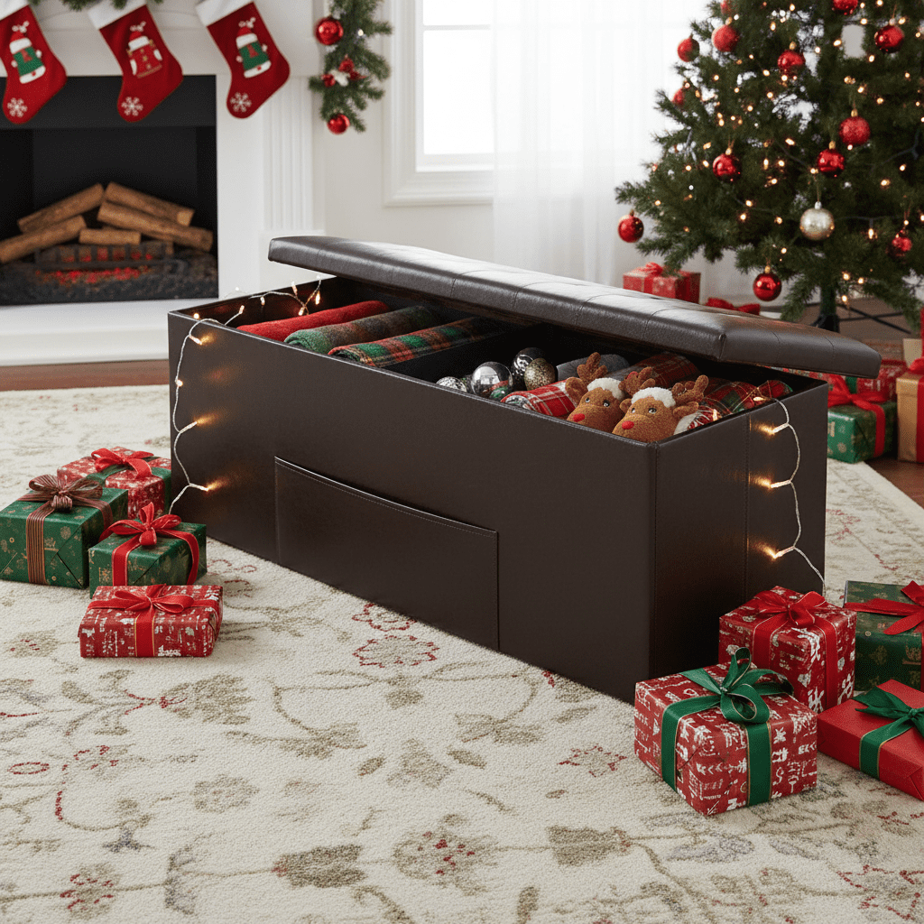 Kadyn Morden Bedroom Bench with Stroage, 43" Folding Storage Ottoman Bench, End of Bed Bench for Bedroom, Entryway, Brown