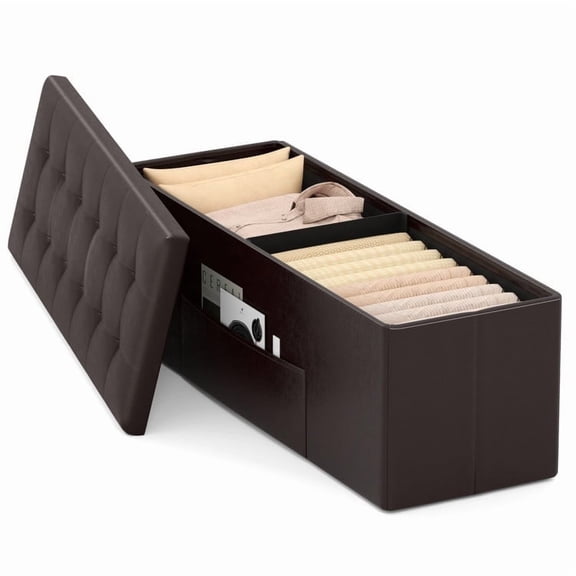 Kadyn Morden Bedroom Bench with Stroage, 43" Folding Storage Ottoman Bench, End of Bed Bench for Bedroom, Entryway, Brown